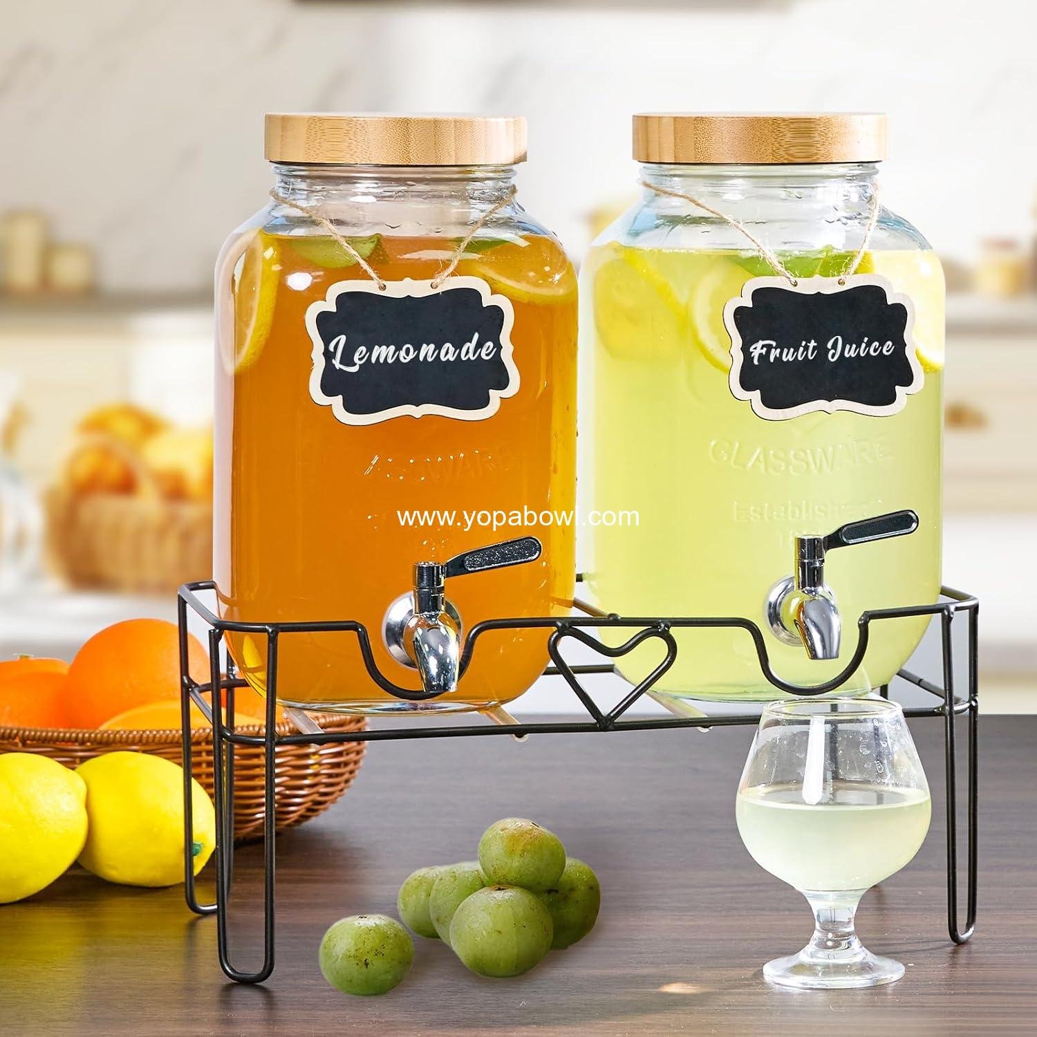 Wholesale 2 Pack 1 Gallon Glass Drink Dispensers with Stand, Bamboo Lids, and Fruit Infuser, 304 Stainless Steel Leak-Proof Spigot, Beverage Dispenser for Parties, Sangria, Juice, Sun Tea, Lemonade - Factory Wholesale 2 Pack 1 Gallon Glass Drink Dispensers with Stand, Bamboo Lids, and Fruit Infuser, 304 Stainless Steel Leak-Proof Spigot, Beverage Dispenser for Parties, Sangria, Juice, Sun Tea, Lemonade - Factory