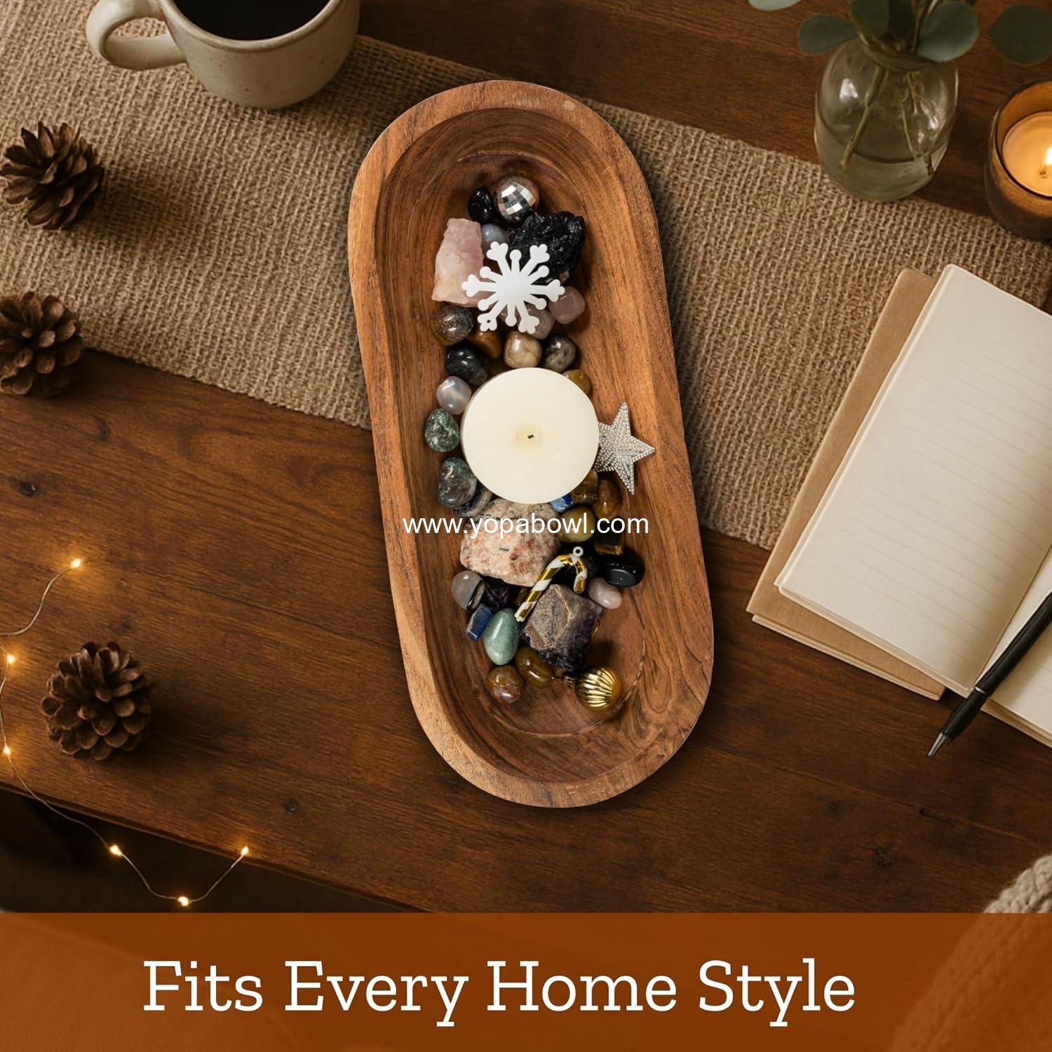 Wholesale 16.5'' Large Wooden Dough Bowl for Decor, Farmhouse Centerpiece Oval Dough Bowl for Table | Handmade Long Acacia Wood Bowl, Rustic Thanksgiving and Christmas Dining Decoration Factory