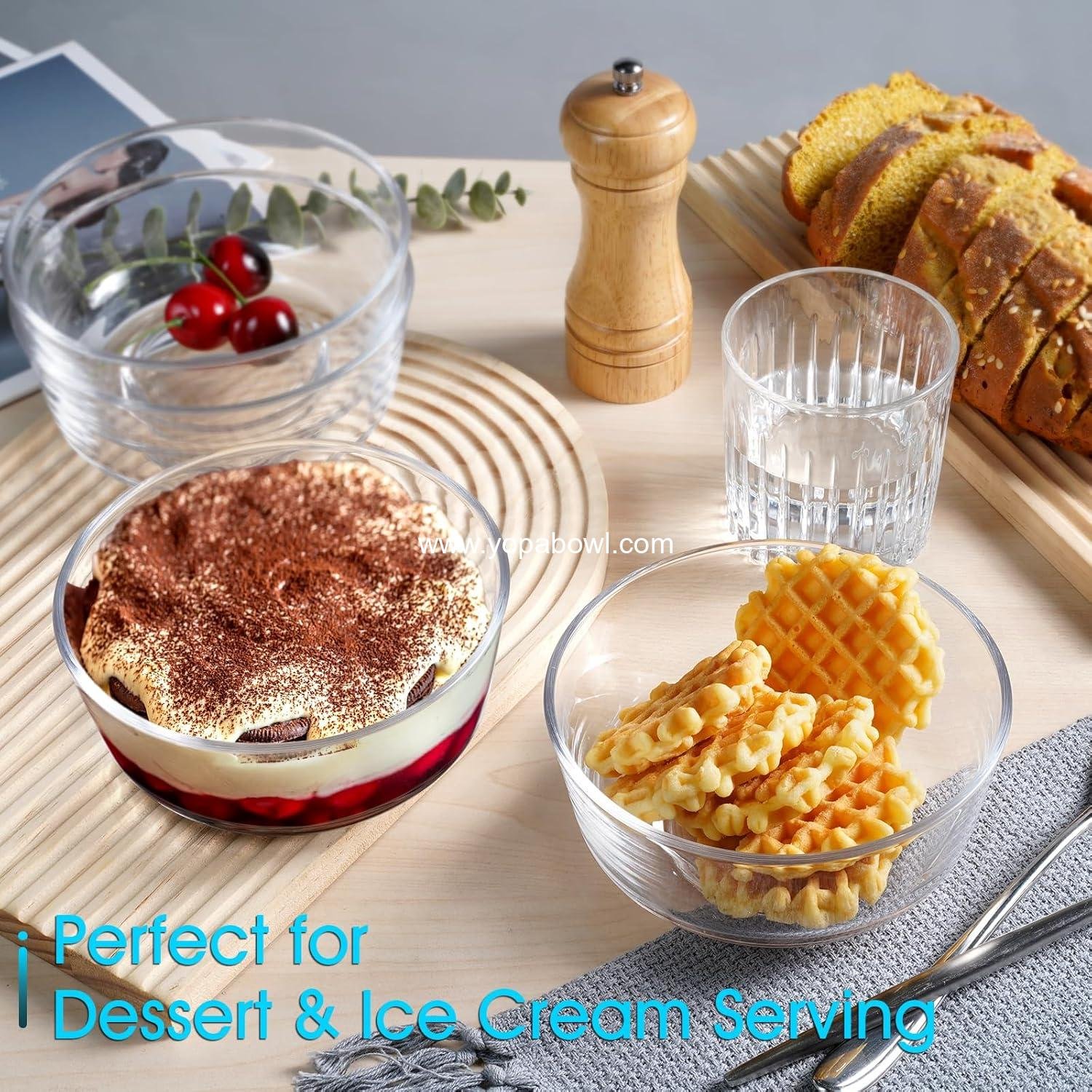 Wholesale 5.7in Glass Bowl Set - 4 Clear Dessert and Prep Bowls, 20oz Cereal Bowls for Kitchen - Factory