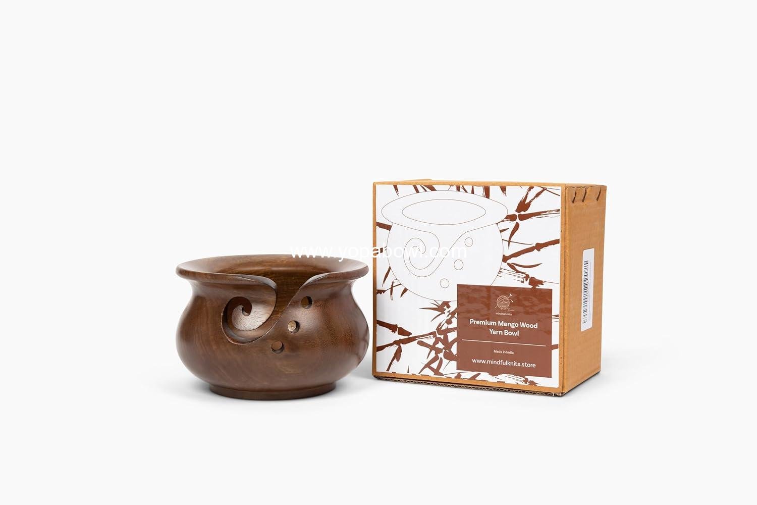 OEM Premium Mango Wood Yarn Bowl with Holes - Knitting and Crochet Supplies for Relaxation & Stress Relief - Factory