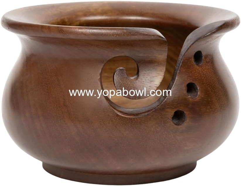mindfulknits Premium Mango Wood Yarn Bowl with Holes - Knitting and Crochet Supplies for Relaxation & Stress Relief
