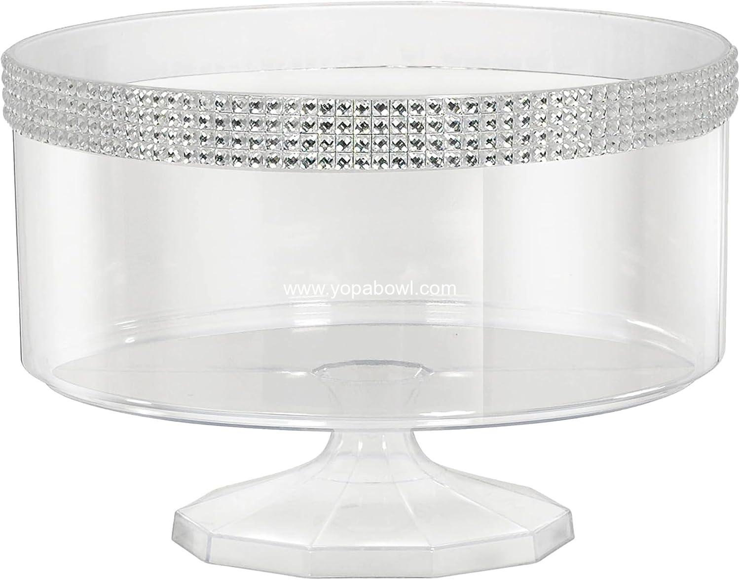 Luxury Large Clear Plastic Trifle Container with Dazzling Silver Gems - 7.75" (1 Piece) - Perfect for Desserts & Centerpieces