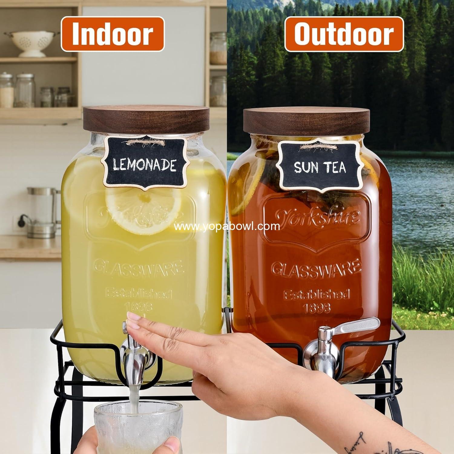 OEM Glass Drink Dispenser for Parties – 1 Gallon Beverage Dispenser with Stand and Spigot, Ideal for Lemonade, Sun Tea, Kombucha – Set of 2 Factory