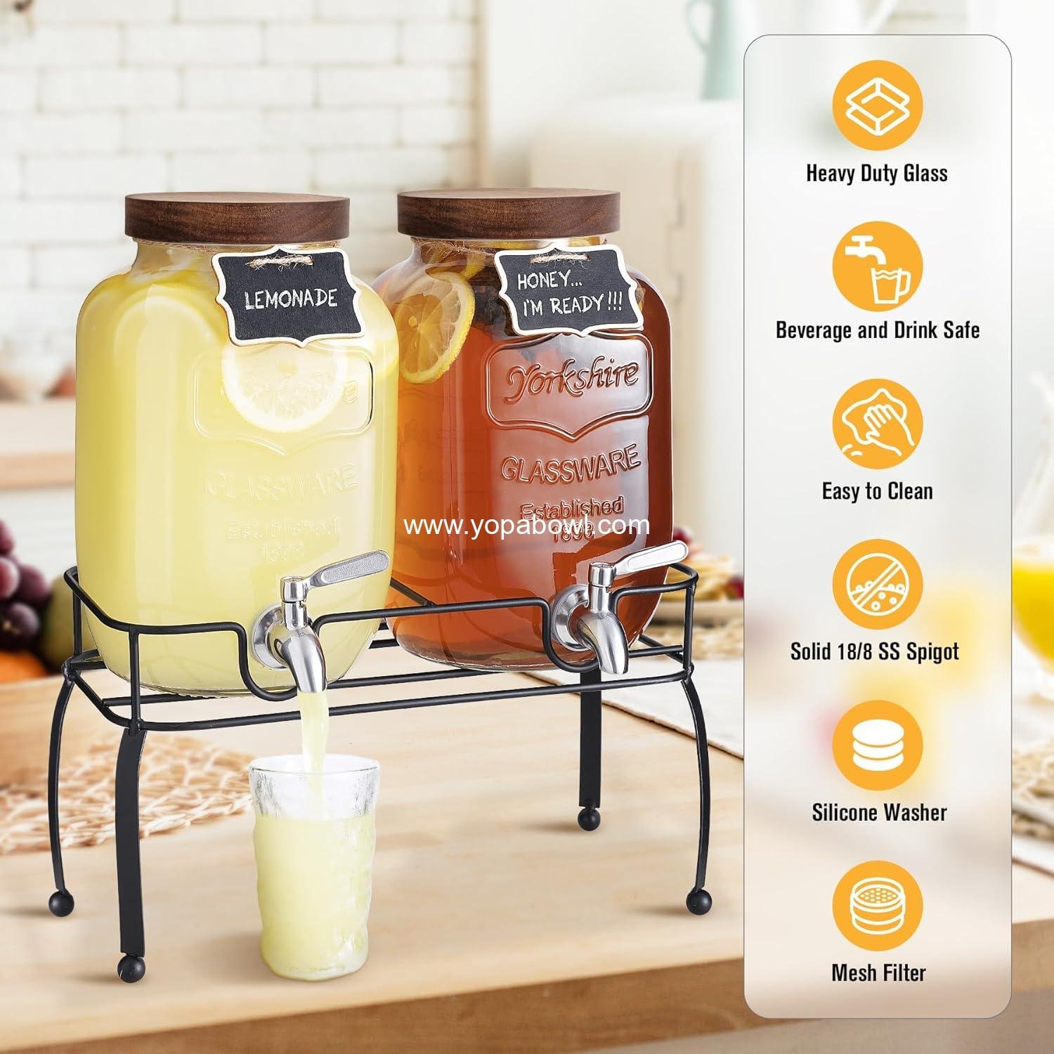OEM Glass Drink Dispenser for Parties – 1 Gallon Beverage Dispenser with Stand and Spigot, Ideal for Lemonade, Sun Tea, Kombucha – Set of 2 Factory