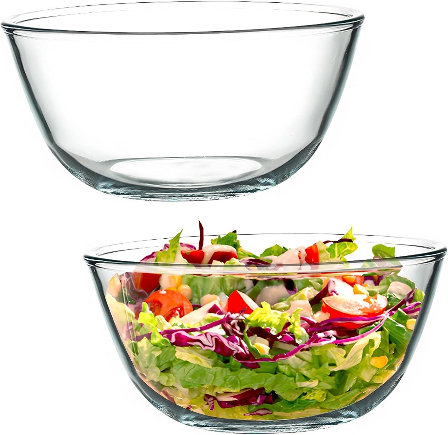 2 Pack 8.2 in Deep Mixing Bowls Glass Salad Bowl Round Glass Serving Bowls for Cooking Baking Prepping Dishwasher & Microwave & Oven Safe, 71oz Breads Proofing Bowl