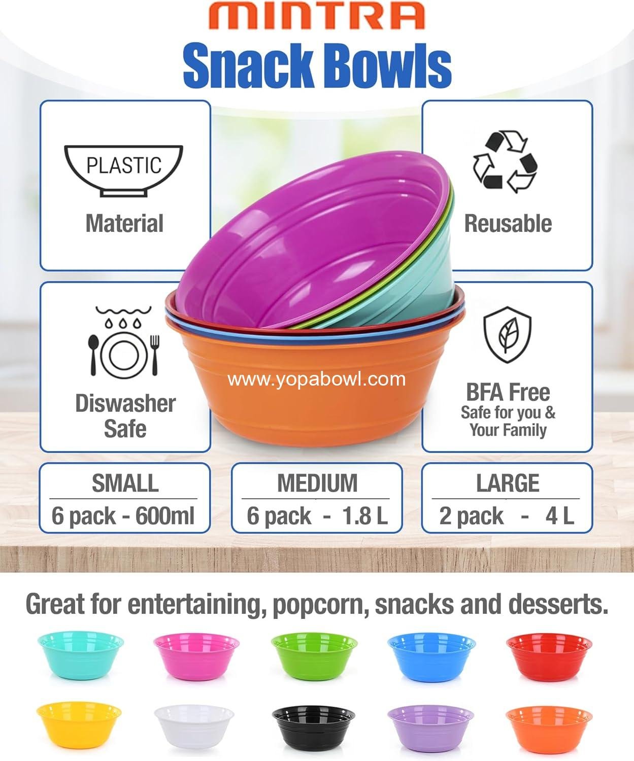 Wholesale Plastic Bowls (1.8L Medium, 6 Pack, Orange) - 7.8in W x 3.25in H - Ideal for Popcorn, Snacks, Chips, Nachos, Candy, Halloween - Party Bowls Set - Factory