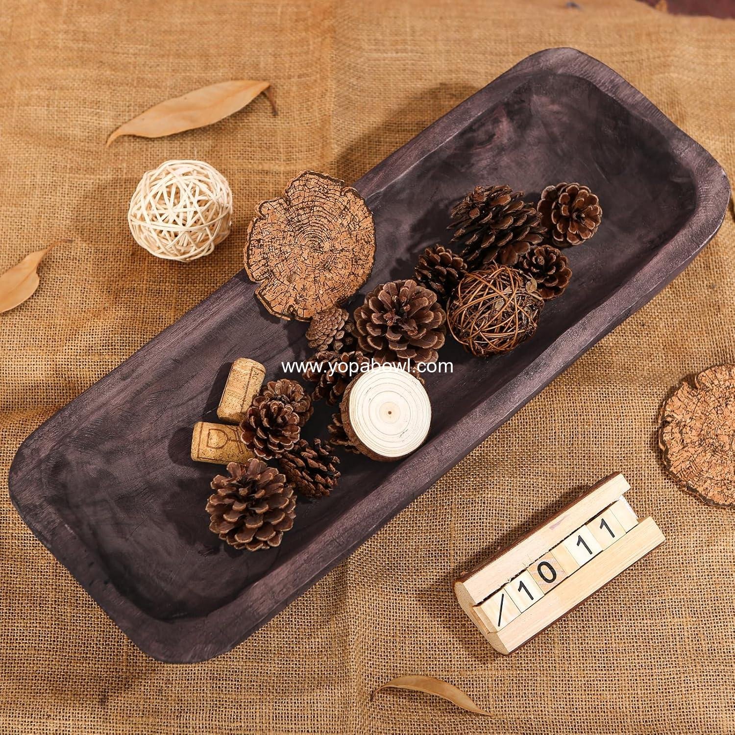 Wholesale Vintage Wooden Dough Bowl - Oblong Natural Hand-Carved Centerpiece for Home Decor, Rustic Farmhouse, 18.5