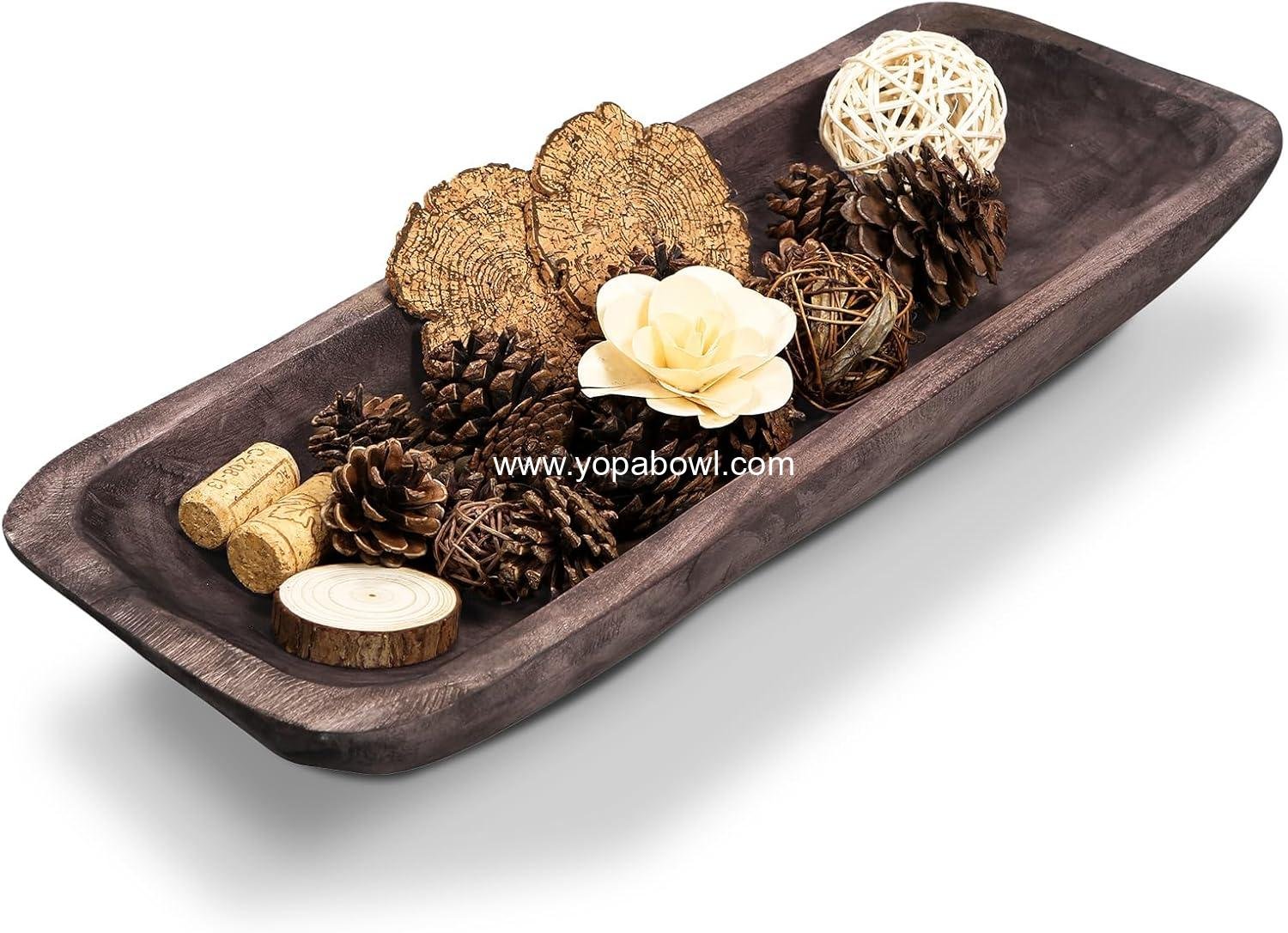 Wholesale Vintage Wooden Dough Bowl - Oblong Natural Hand-Carved Centerpiece for Home Decor, Rustic Farmhouse, 18.5