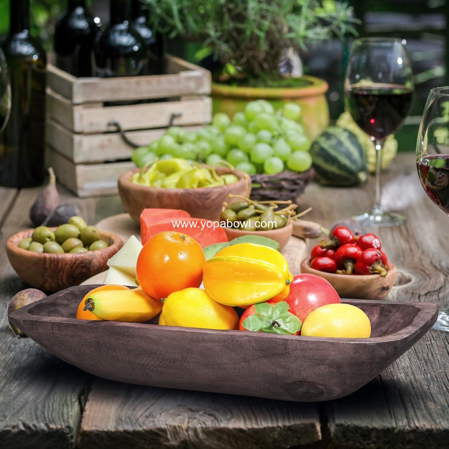 Wholesale Vintage Wooden Dough Bowl - Oblong Natural Hand-Carved Centerpiece for Home Decor, Rustic Farmhouse, 18.5