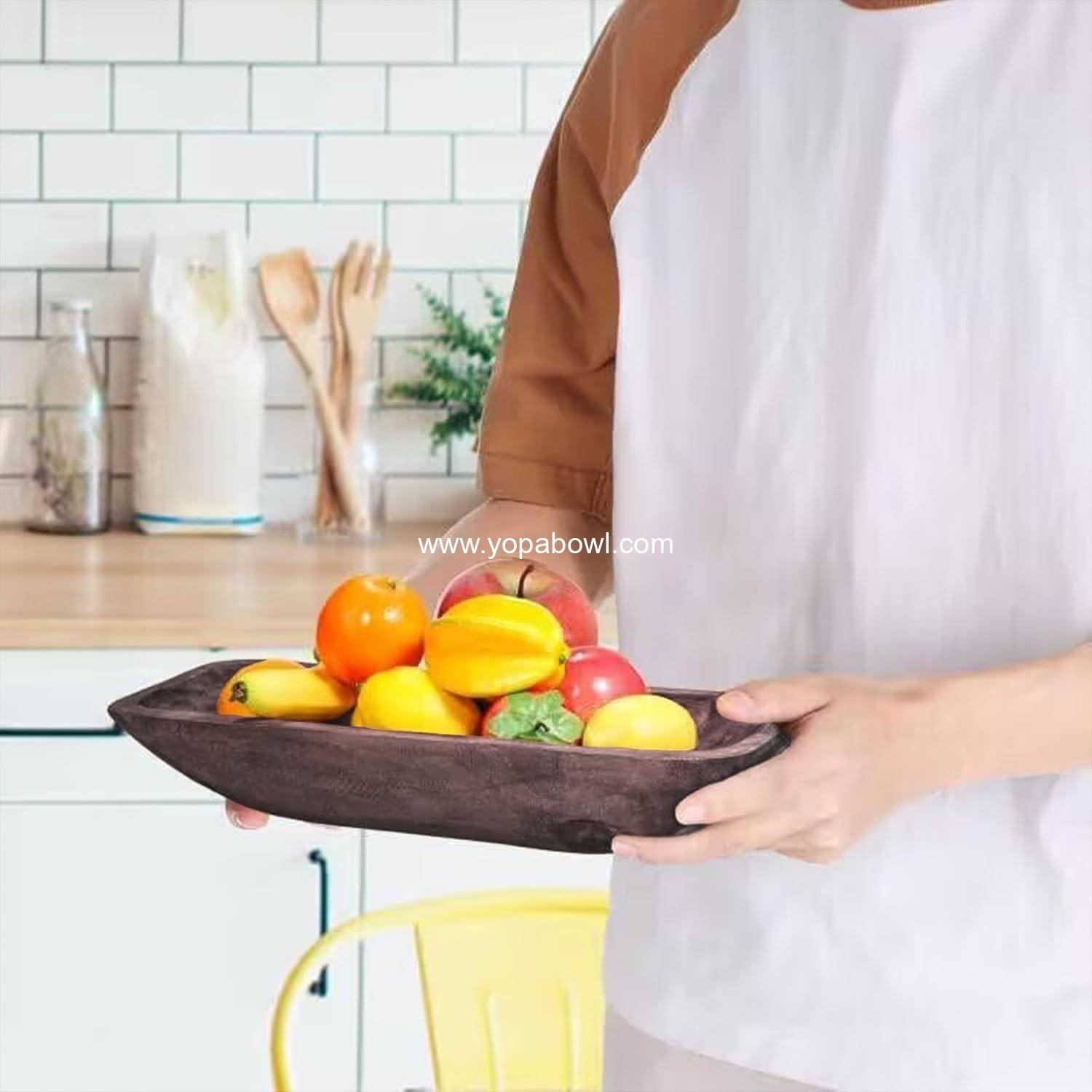 Wholesale Vintage Wooden Dough Bowl - Oblong Natural Hand-Carved Centerpiece for Home Decor, Rustic Farmhouse, 18.5