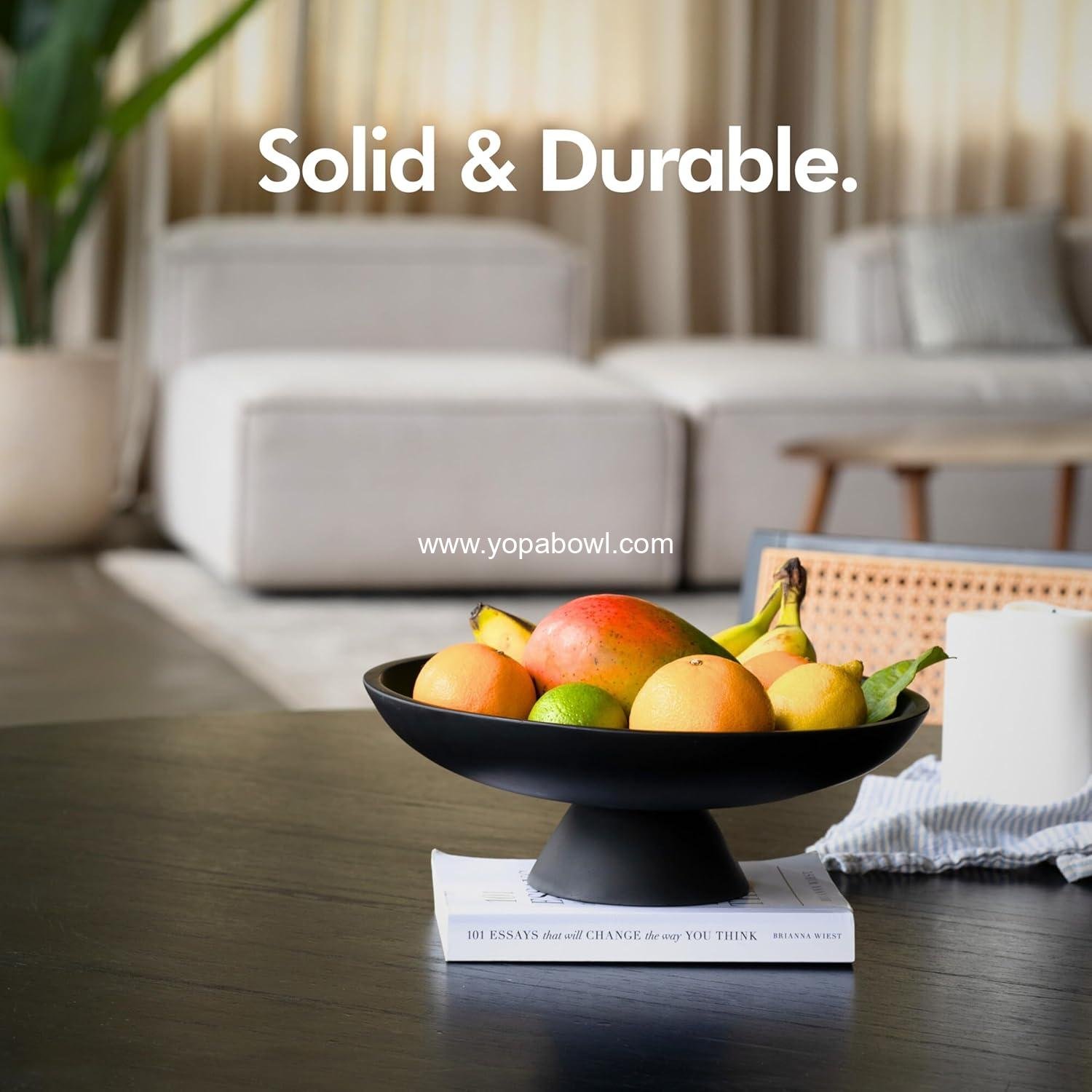 Wholesale Large Black Concrete Fruit Bowl for Kitchen Counter - Modern Decorative Pedestal Bowl for Home Decor - Entryway Key Holder - Stylish Fruit Basket - Factory