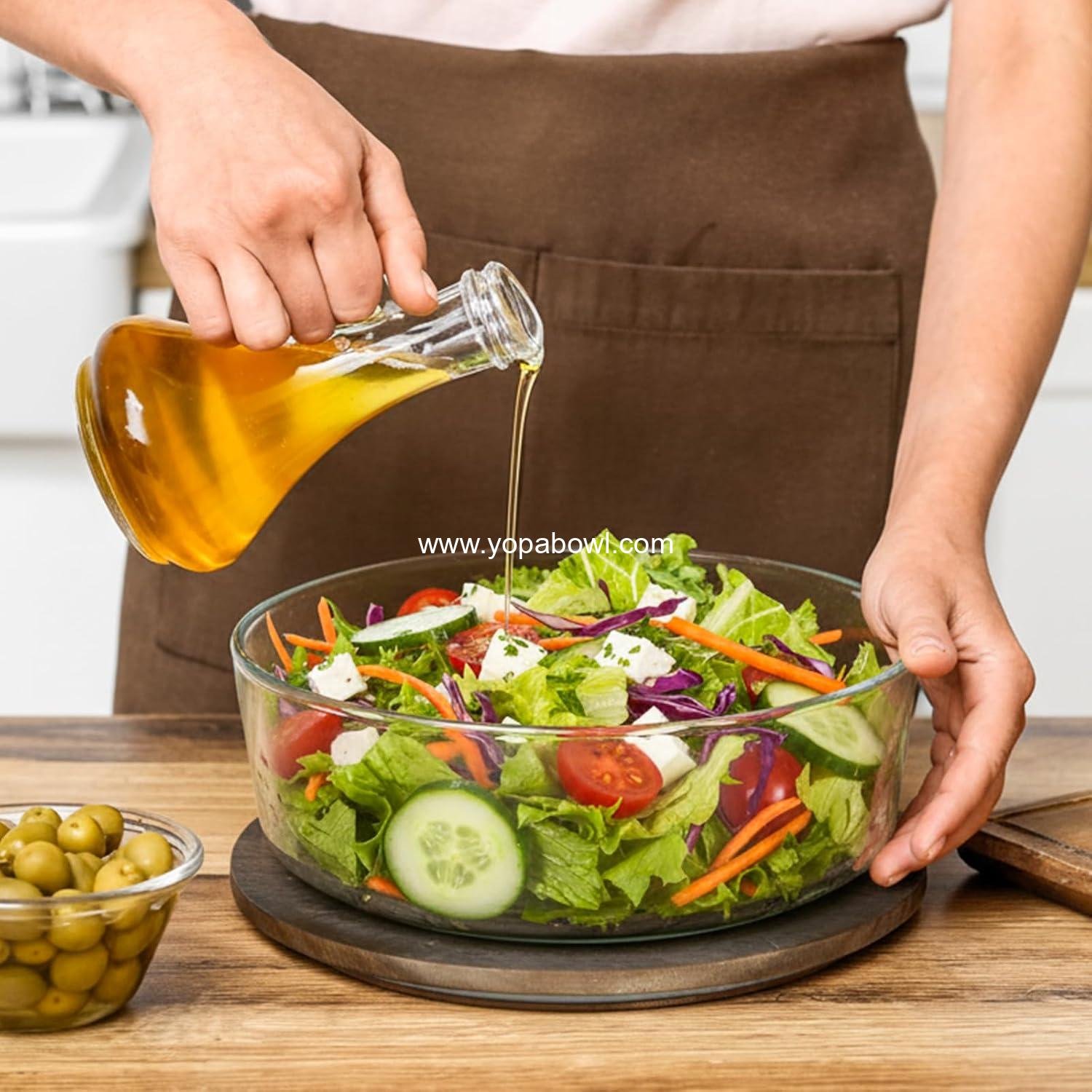 Wholesale 9.6 Inch Large Salad Bowl with Acacia Wood Lid, Thick Glass Mixing and Serving Dish for Dessert, Fruit, Pasta, Ice Cream, Cake, Baking, Dishwasher Safe, Manufacturer