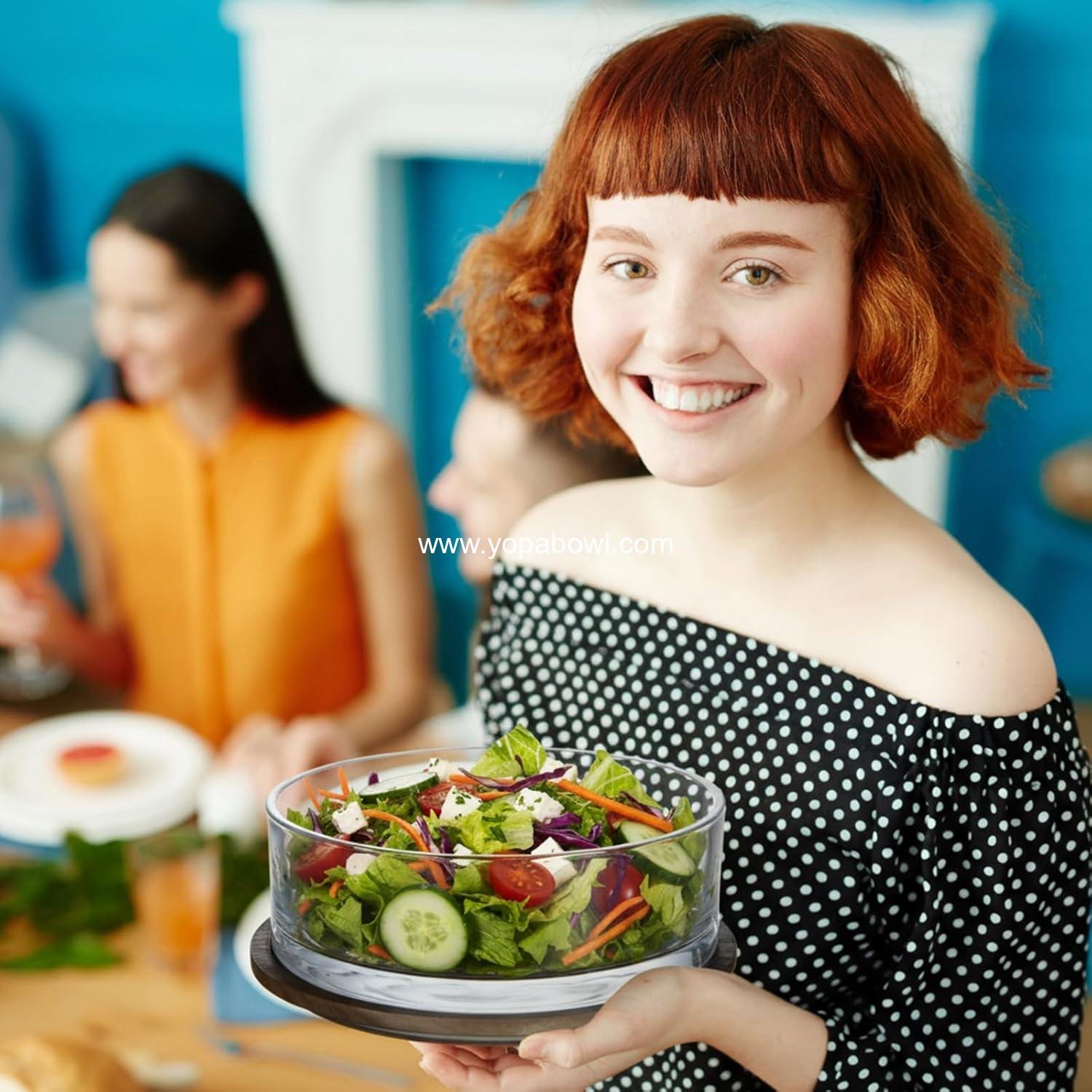 Wholesale 9.6 Inch Large Salad Bowl with Acacia Wood Lid, Thick Glass Mixing and Serving Dish for Dessert, Fruit, Pasta, Ice Cream, Cake, Baking, Dishwasher Safe, Manufacturer