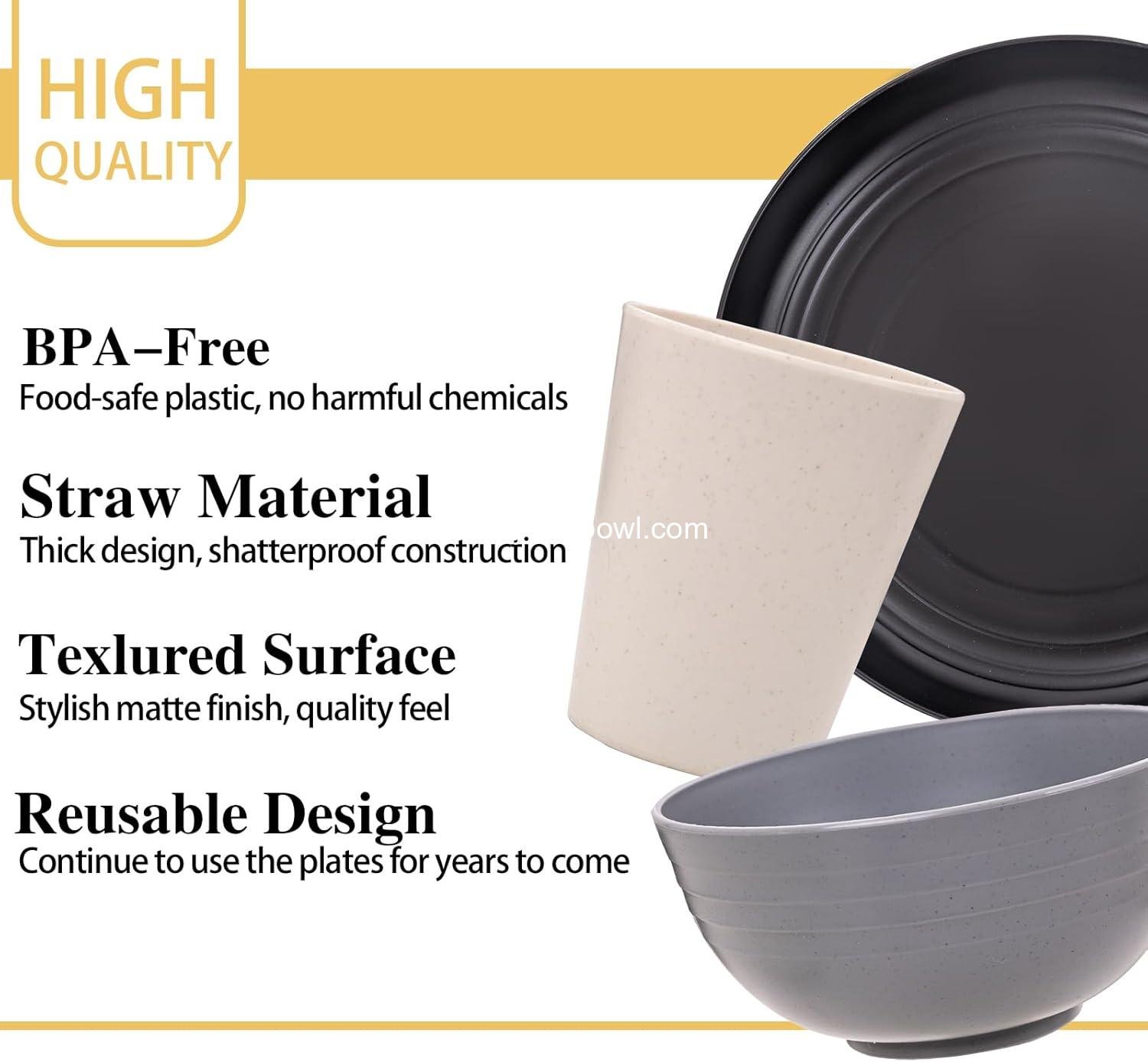 Wholesale Unbreakable Wheat Straw Dinnerware Set, 16PCS Plastic Dinnerware for 4, Microwave Safe Plates and Bowls for Kitchen & Camping - Factory