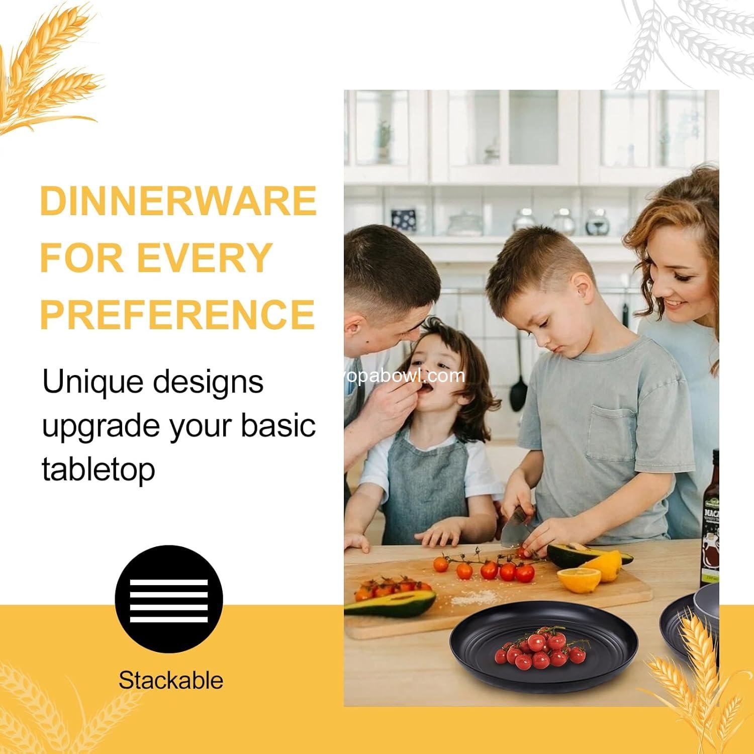 Wholesale Unbreakable Wheat Straw Dinnerware Set, 16PCS Plastic Dinnerware for 4, Microwave Safe Plates and Bowls for Kitchen & Camping - Factory