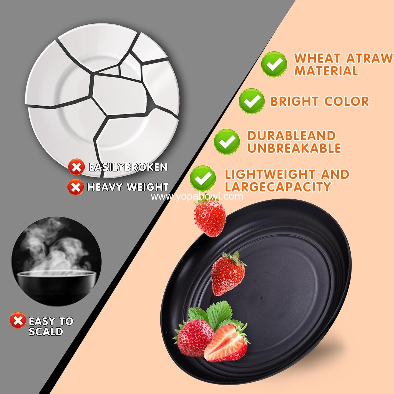 Wholesale Unbreakable Wheat Straw Dinnerware Set, 16PCS Plastic Dinnerware for 4, Microwave Safe Plates and Bowls for Kitchen & Camping - Factory