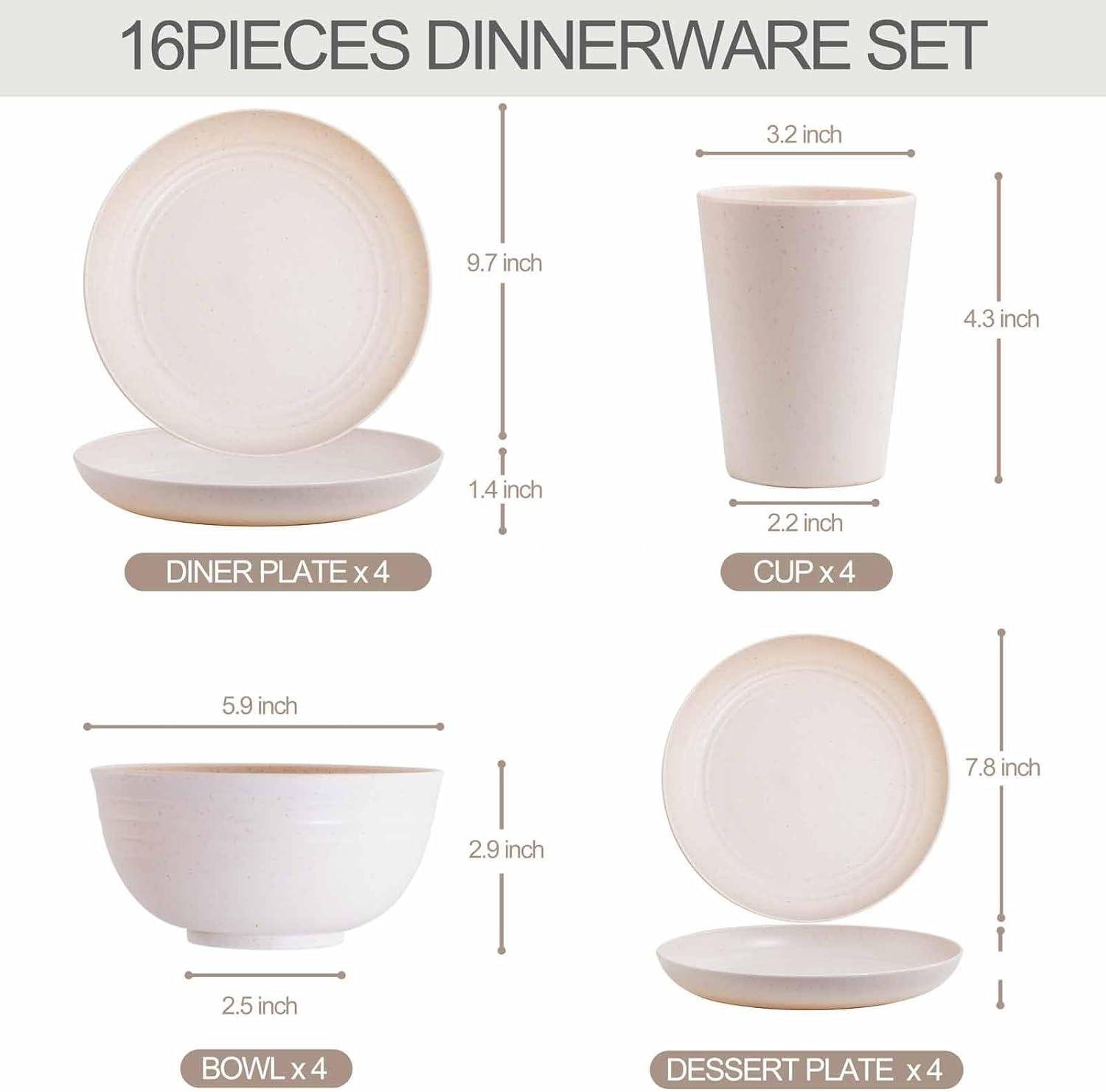 Wholesale Unbreakable Wheat Straw Dinnerware Set, 16PCS Plastic Dinnerware for 4, Microwave Safe Plates and Bowls for Kitchen & Camping - Factory