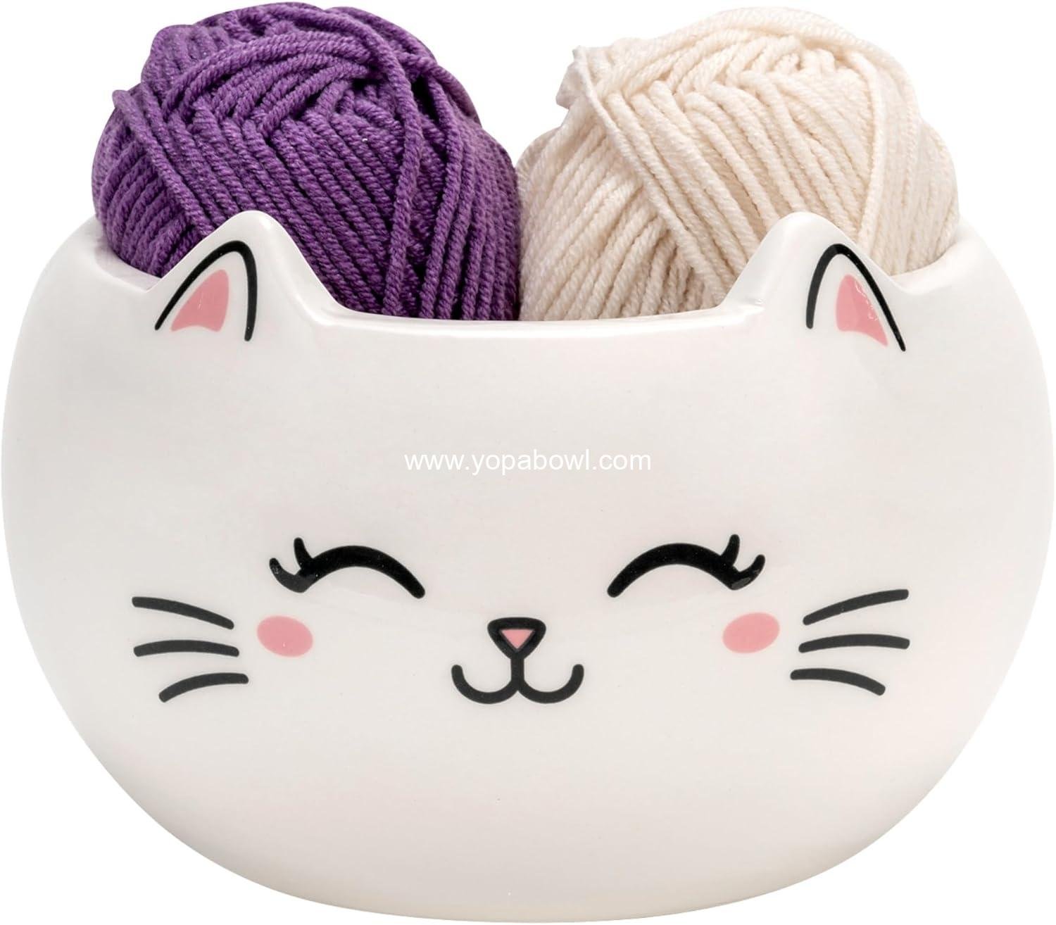 Cat Yarn Bowl for Knitting Cute Ceramic Yarn Bowl Crochet Accessories Large Yarn Holder Storage Gift for Knitters Crocheters