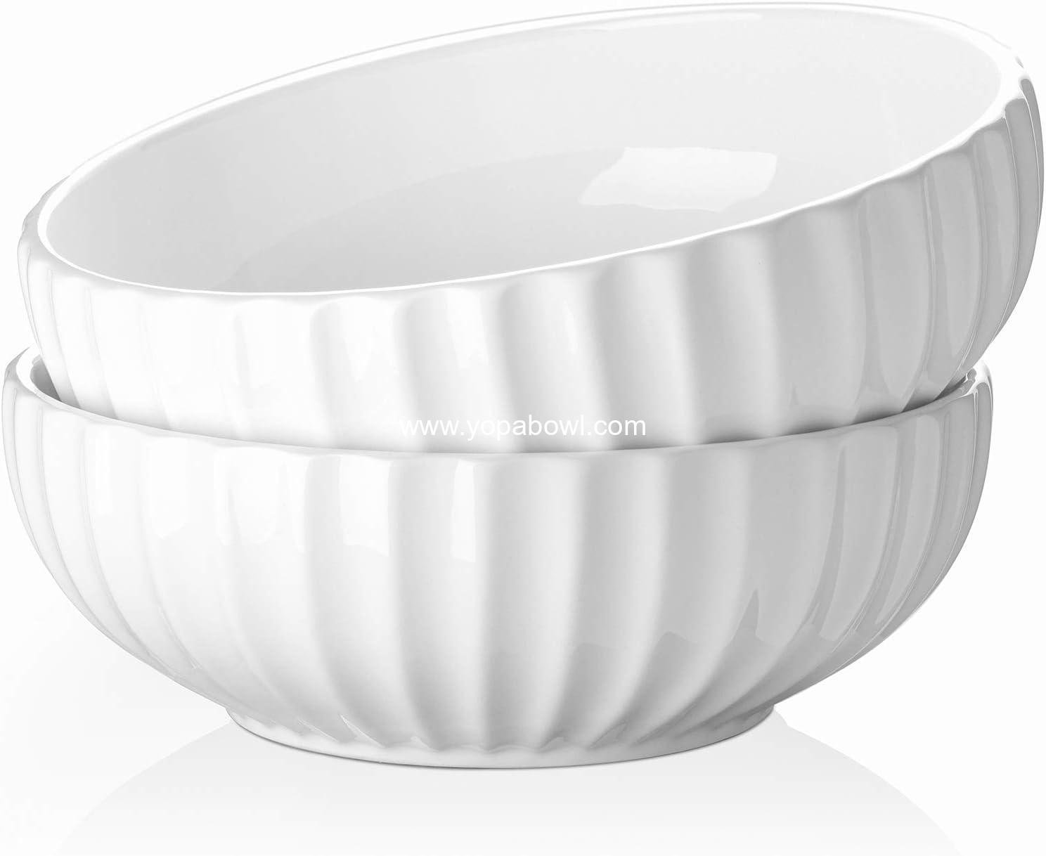 DOWAN 9.8'' Serving Bowls, 86 oz Large Salad Bowl, Ceramic Serving Dishes, Set of 2, Pumpkin Shape for Christmas, Entertaining, Party, Kitchen, Dinner, Banquet, Housewarming Gift, Soft White
