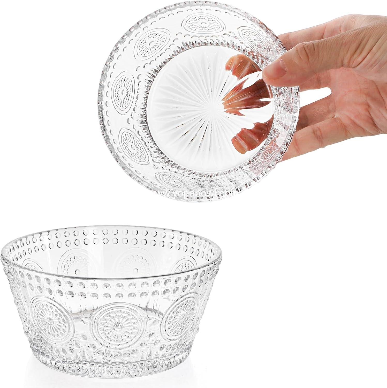 Wholesale 6 Pack Small Glass Bowls Set, 12 Oz Embossed Dessert Bowls for Ice Cream, Stackable Snack Serving Bowls for Dipping, Yogurt, Cereal, Candy Factory