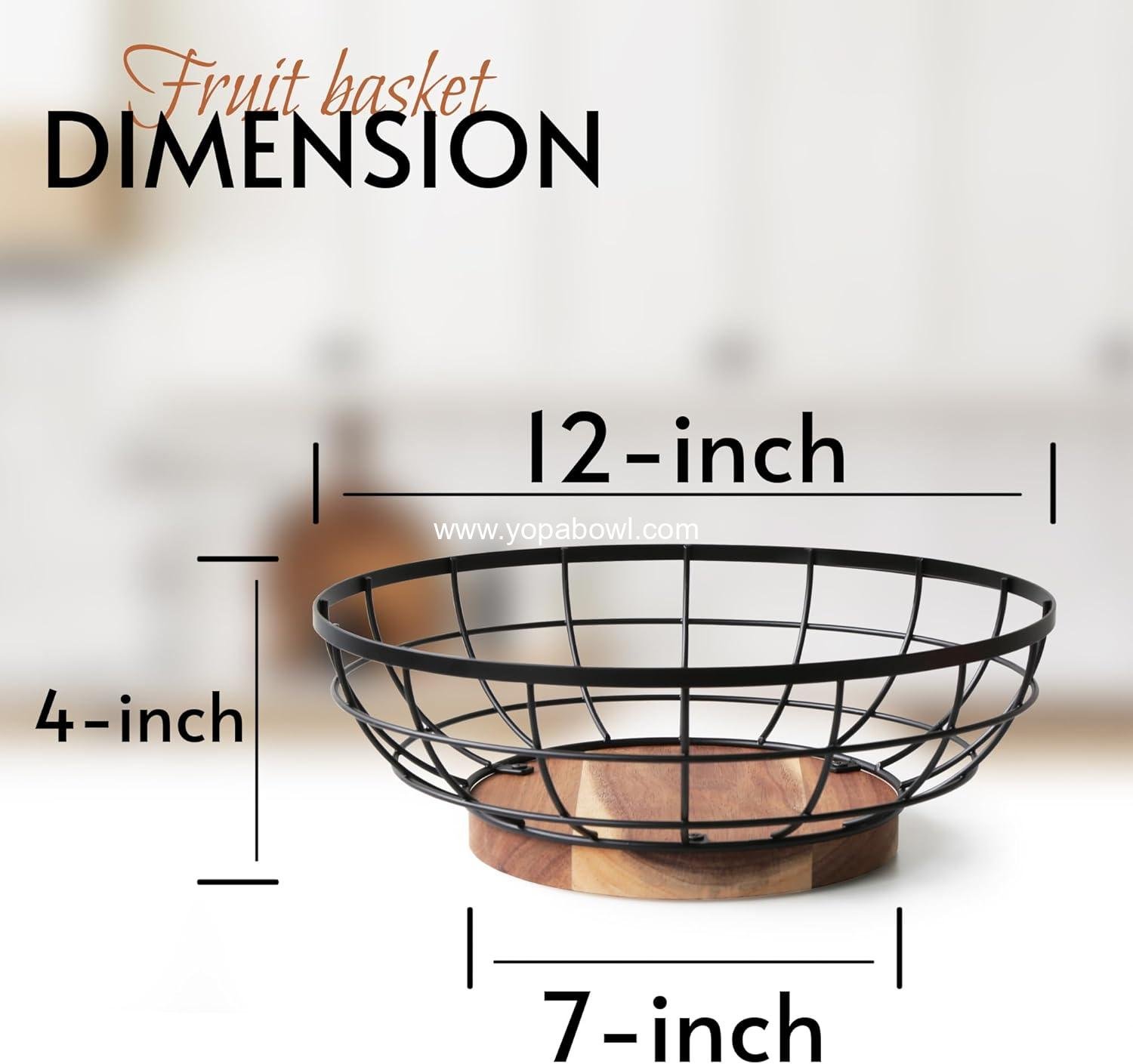 Wholesale Large 12-Inch Black Wire Fruit Basket with Acacia Wood Base - Versatile Bowl for Storing Fruits, Breads, and Vegetables - Factory Wholesale Large 12-Inch Black Wire Fruit Basket with Acacia Wood Base - Versatile Bowl for Storing Fruits, Breads, and Vegetables - Factory