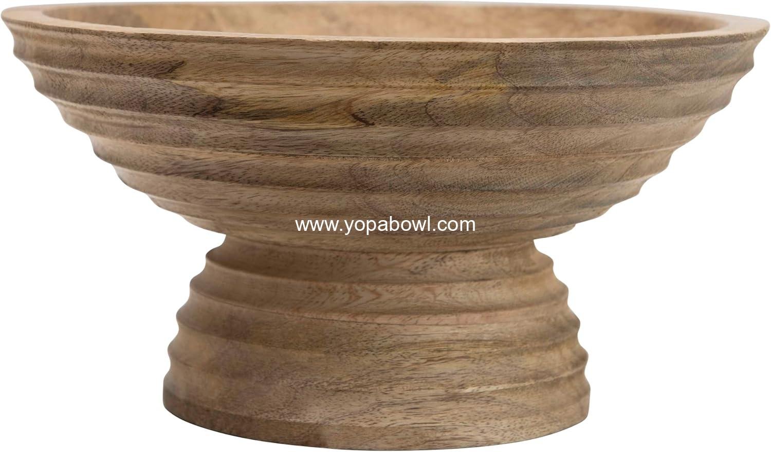 Wholesale Ridged Mango Wood Footed Bowl - Brown, 12 inches - Factory Wholesale Ridged Mango Wood Footed Bowl - Brown, 12 inches - Factory