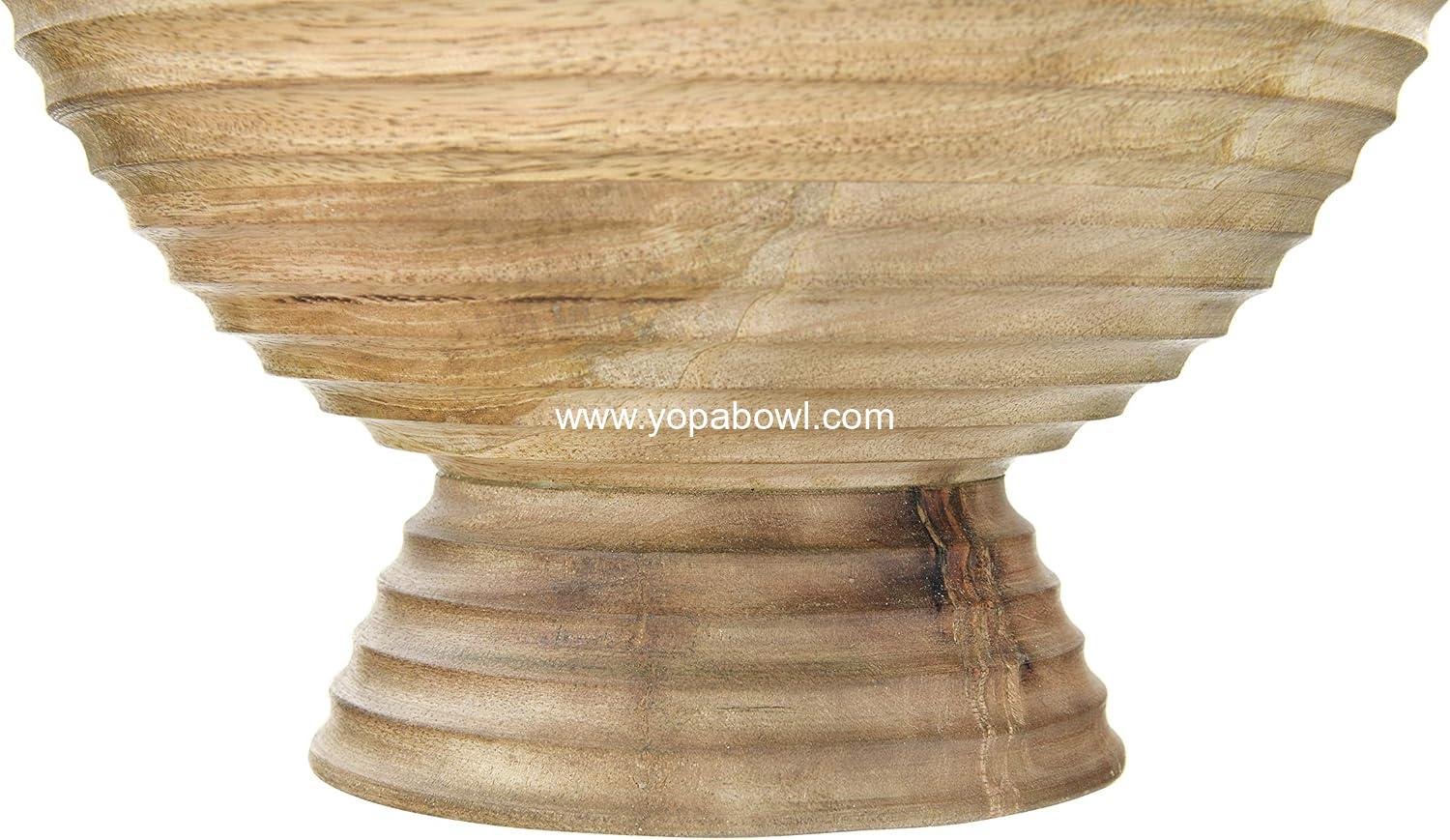 Wholesale Ridged Mango Wood Footed Bowl - Brown, 12 inches - Factory Wholesale Ridged Mango Wood Footed Bowl - Brown, 12 inches - Factory