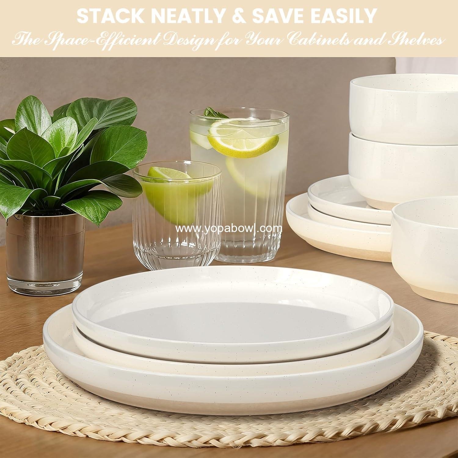 OEM Plates and Bowls Set, 12-Piece Dinnerware for 4, Scratch-Resistant Ceramic Dishware, Microwave and Dishwasher Safe, Cream White Factory