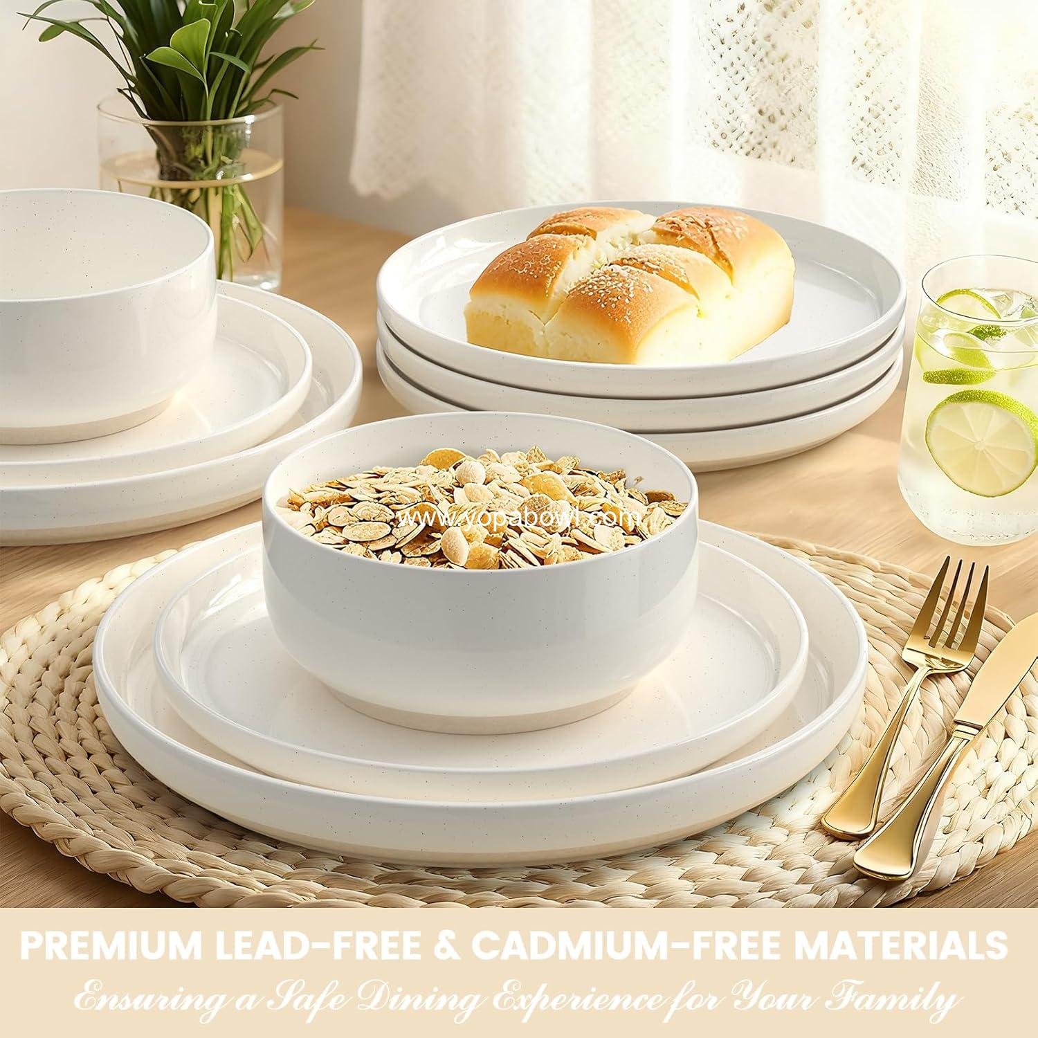 OEM Plates and Bowls Set, 12-Piece Dinnerware for 4, Scratch-Resistant Ceramic Dishware, Microwave and Dishwasher Safe, Cream White Factory