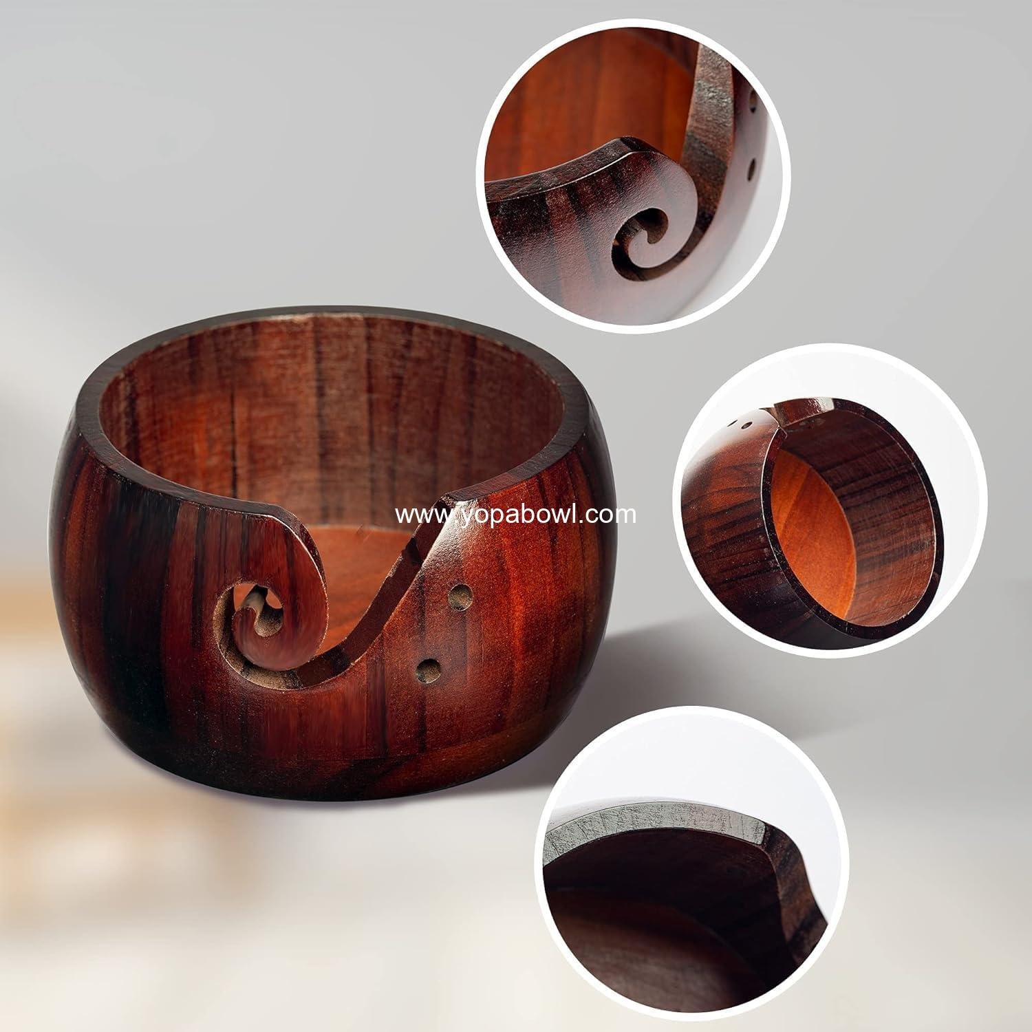 Wholesale Handmade Wooden Yarn Bowl for Crocheting and Knitting Round Storage Basket with Holes, 6 Wholesale Handmade Wooden Yarn Bowl for Crocheting and Knitting Round Storage Basket with Holes, 6