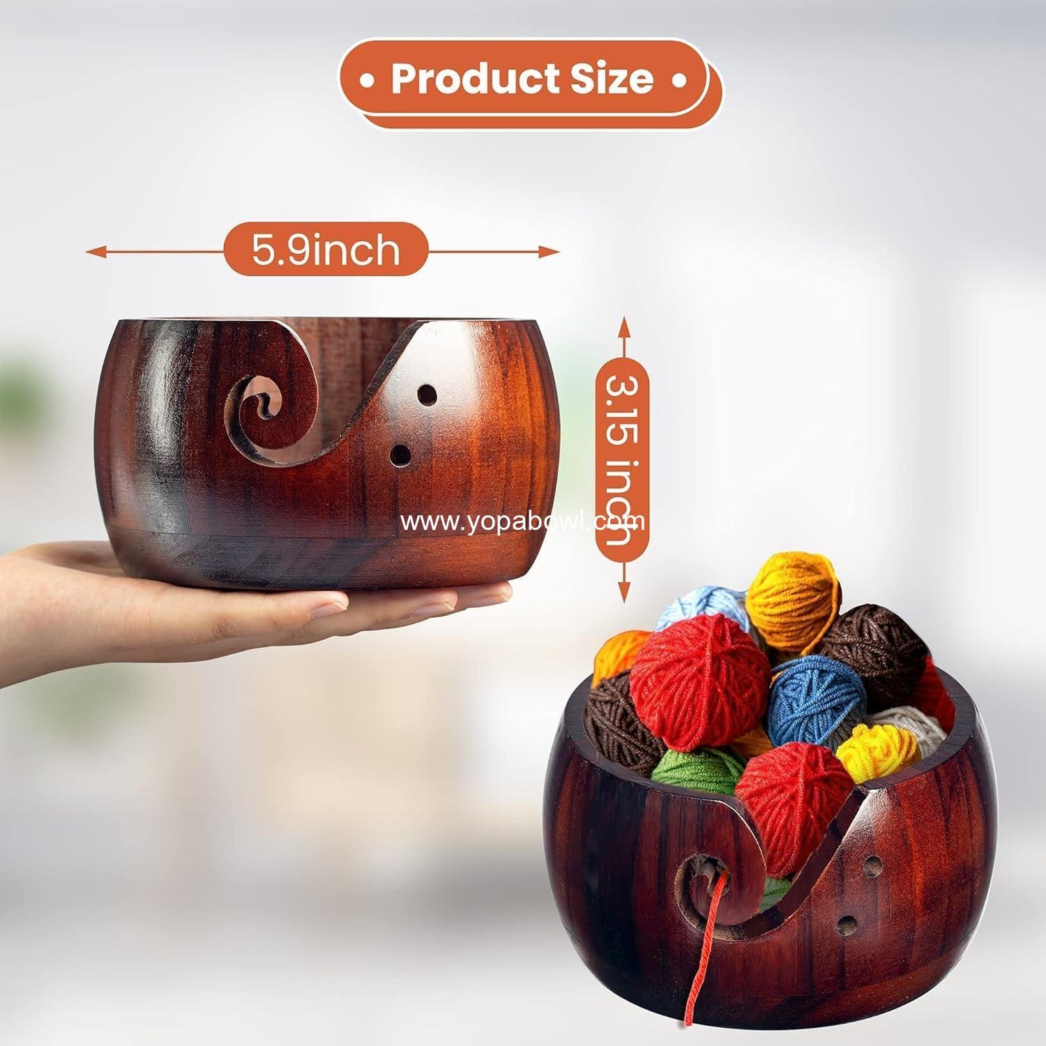 Wholesale Handmade Wooden Yarn Bowl for Crocheting and Knitting Round Storage Basket with Holes, 6 Wholesale Handmade Wooden Yarn Bowl for Crocheting and Knitting Round Storage Basket with Holes, 6
