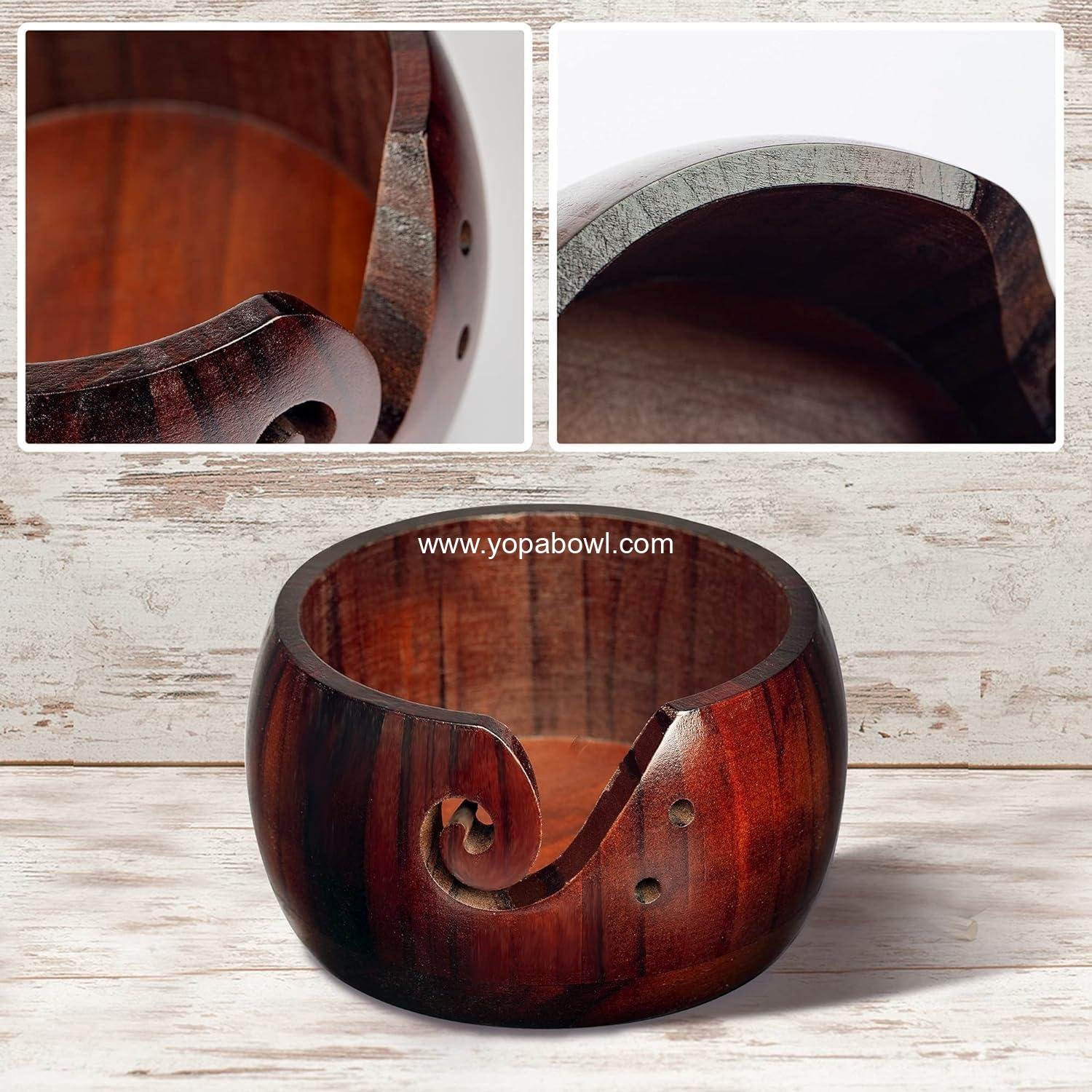 Wholesale Handmade Wooden Yarn Bowl for Crocheting and Knitting Round Storage Basket with Holes, 6 Wholesale Handmade Wooden Yarn Bowl for Crocheting and Knitting Round Storage Basket with Holes, 6