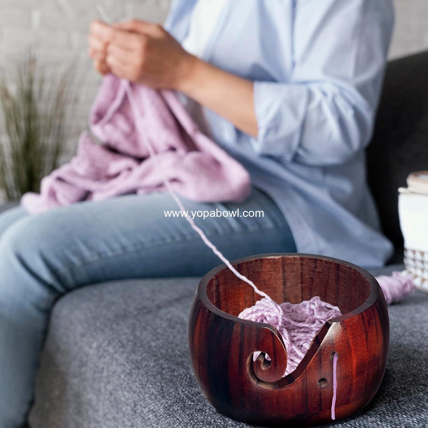 Wholesale Handmade Wooden Yarn Bowl for Crocheting and Knitting Round Storage Basket with Holes, 6 Wholesale Handmade Wooden Yarn Bowl for Crocheting and Knitting Round Storage Basket with Holes, 6