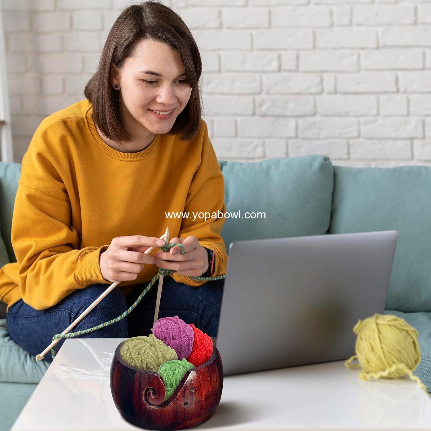 Wholesale Handmade Wooden Yarn Bowl for Crocheting and Knitting Round Storage Basket with Holes, 6 Wholesale Handmade Wooden Yarn Bowl for Crocheting and Knitting Round Storage Basket with Holes, 6