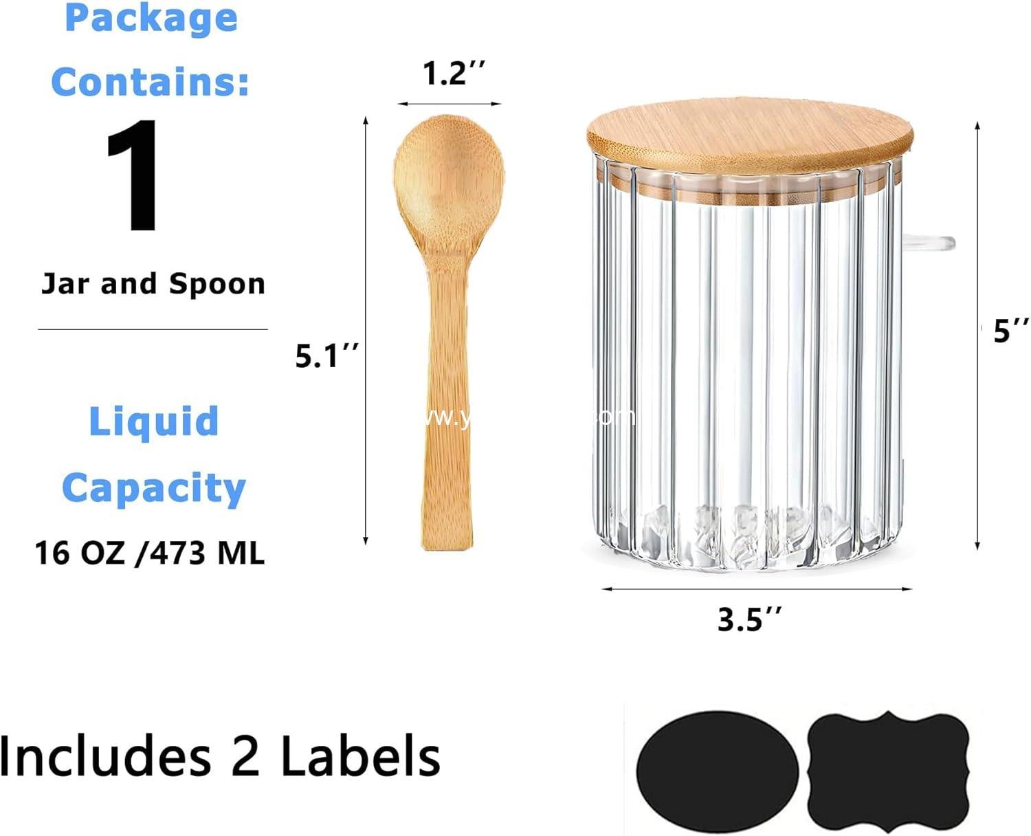 Wholesale Glass Jar Sugar Container with Bamboo Spoon and Lid 16 oz for Food Storage, Coffee, Cereal, Nuts, Salts, Tea, Flour, and Spices - Factory