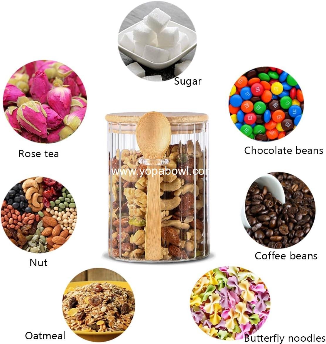 Wholesale Glass Jar Sugar Container with Bamboo Spoon and Lid 16 oz for Food Storage, Coffee, Cereal, Nuts, Salts, Tea, Flour, and Spices - Factory