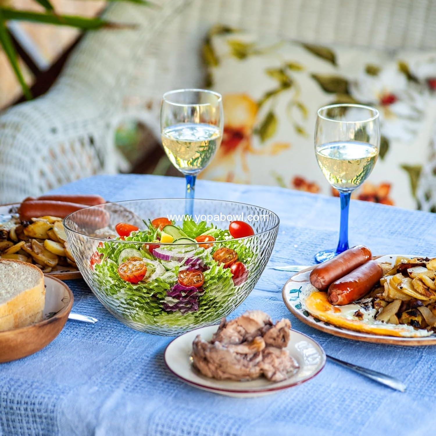 Wholesale 4 Pack Clear Plastic Serving Bowls, 135 OZ Large Round Disposable and Reusable Salad Mixing Bowls, 10 Inch Buffet Containers for Catering, Parties, Snacks, Popcorn, Fruit, Chips, and Salad Factory