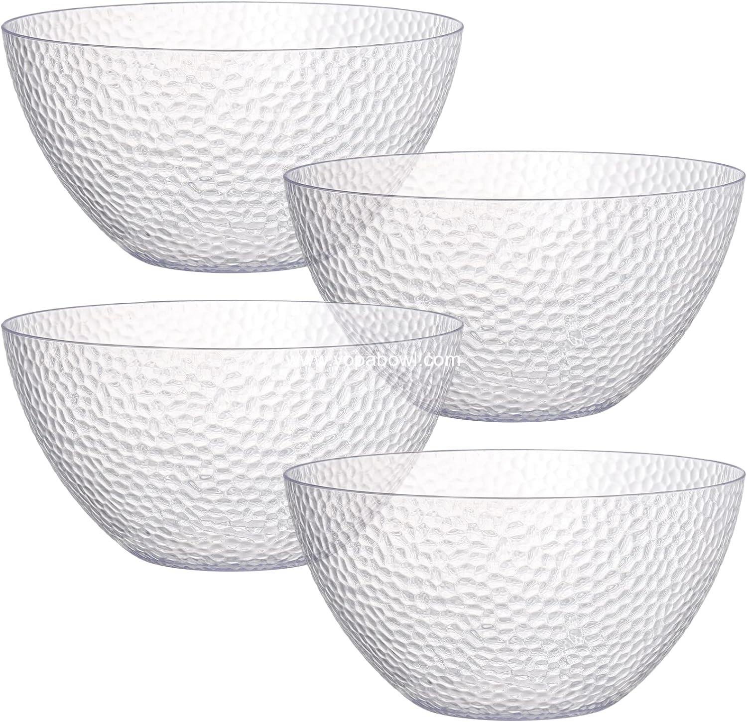 Suwimut 4 Pack Clear Plastic Serving Bowls, 135 OZ Large Round Plastic Bowls, 10 Inch Disposable Reusable Salad Mixing Bowl Buffet Containers for Catering, Party, Salad, Fruit, Chips, Popcorn, Snack