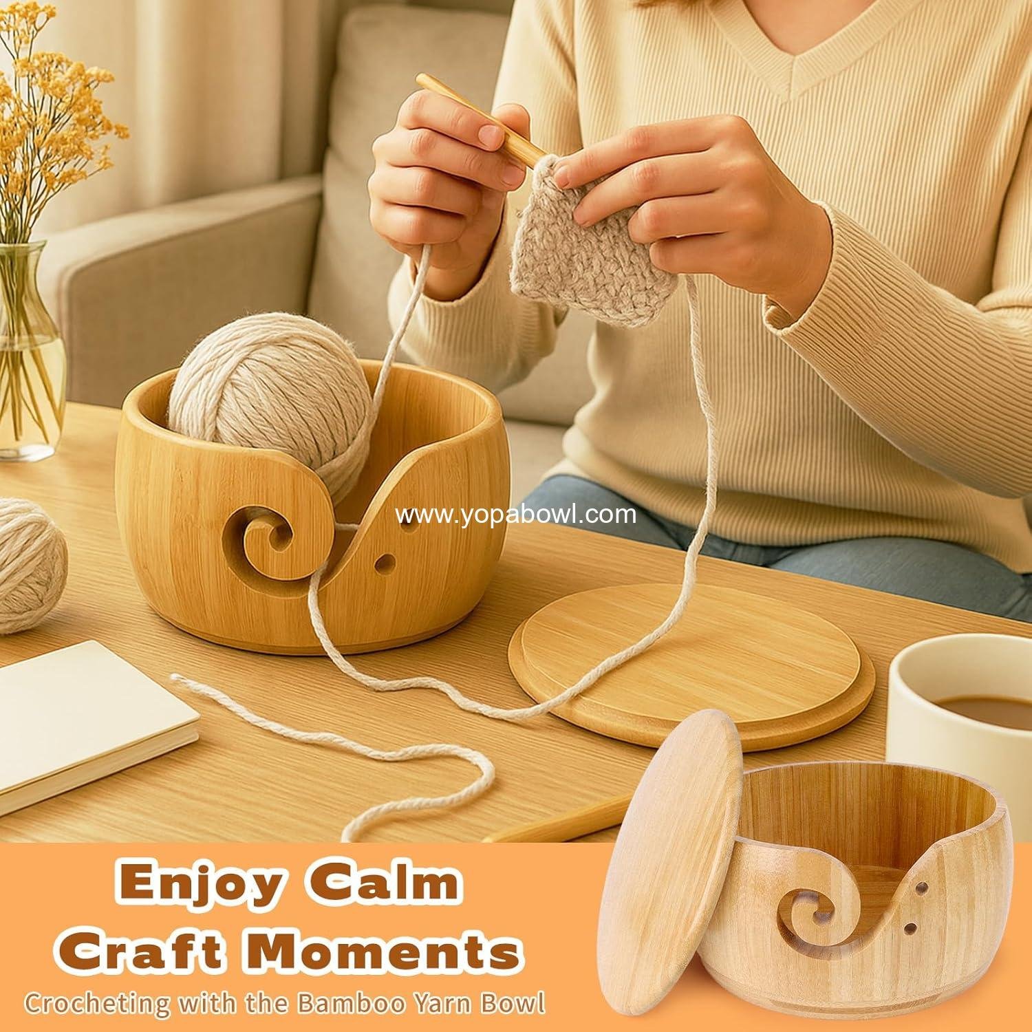 Wholesale Large Wooden Yarn Bowl with Lid – Bamboo Yarn Holder for Crochet & Knitting, Handmade Anti-Tangle Storage (8.3