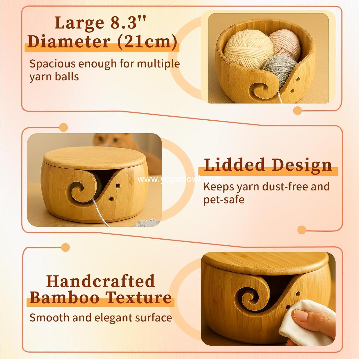 Wholesale Large Wooden Yarn Bowl with Lid – Bamboo Yarn Holder for Crochet & Knitting, Handmade Anti-Tangle Storage (8.3