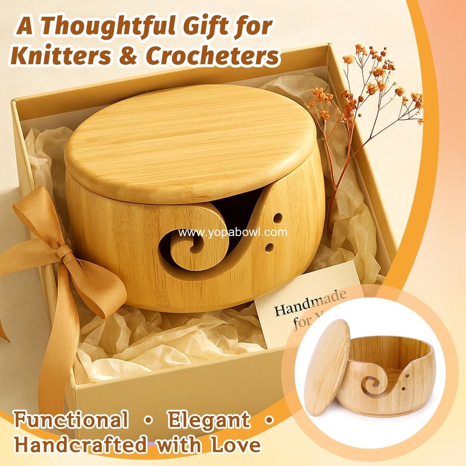 Wholesale Large Wooden Yarn Bowl with Lid – Bamboo Yarn Holder for Crochet & Knitting, Handmade Anti-Tangle Storage (8.3
