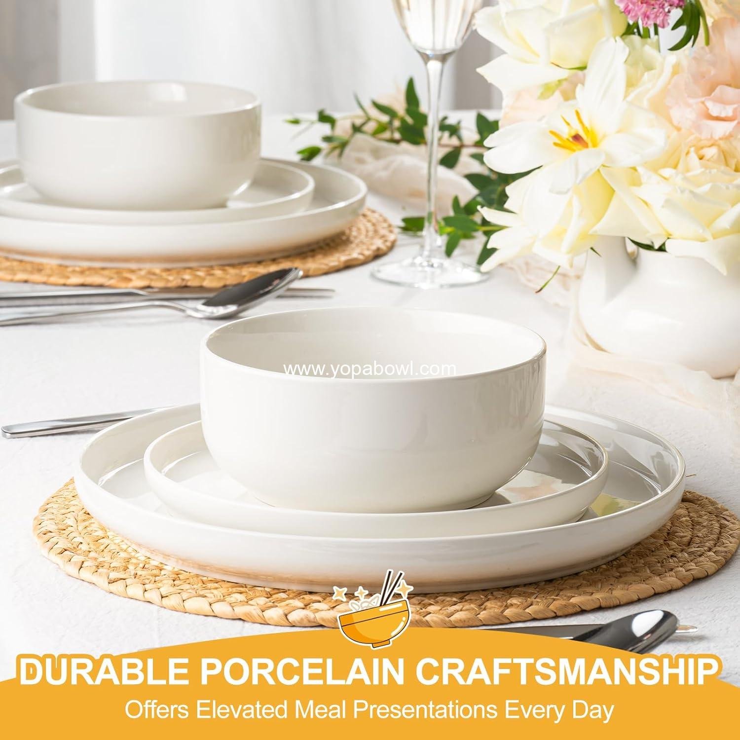 Wholesale 12-Piece Stoneware Dinnerware Set for 4, Ceramic Plates and Bowls, Scratch Resistant, Dishwasher & Microwave Safe - Factory