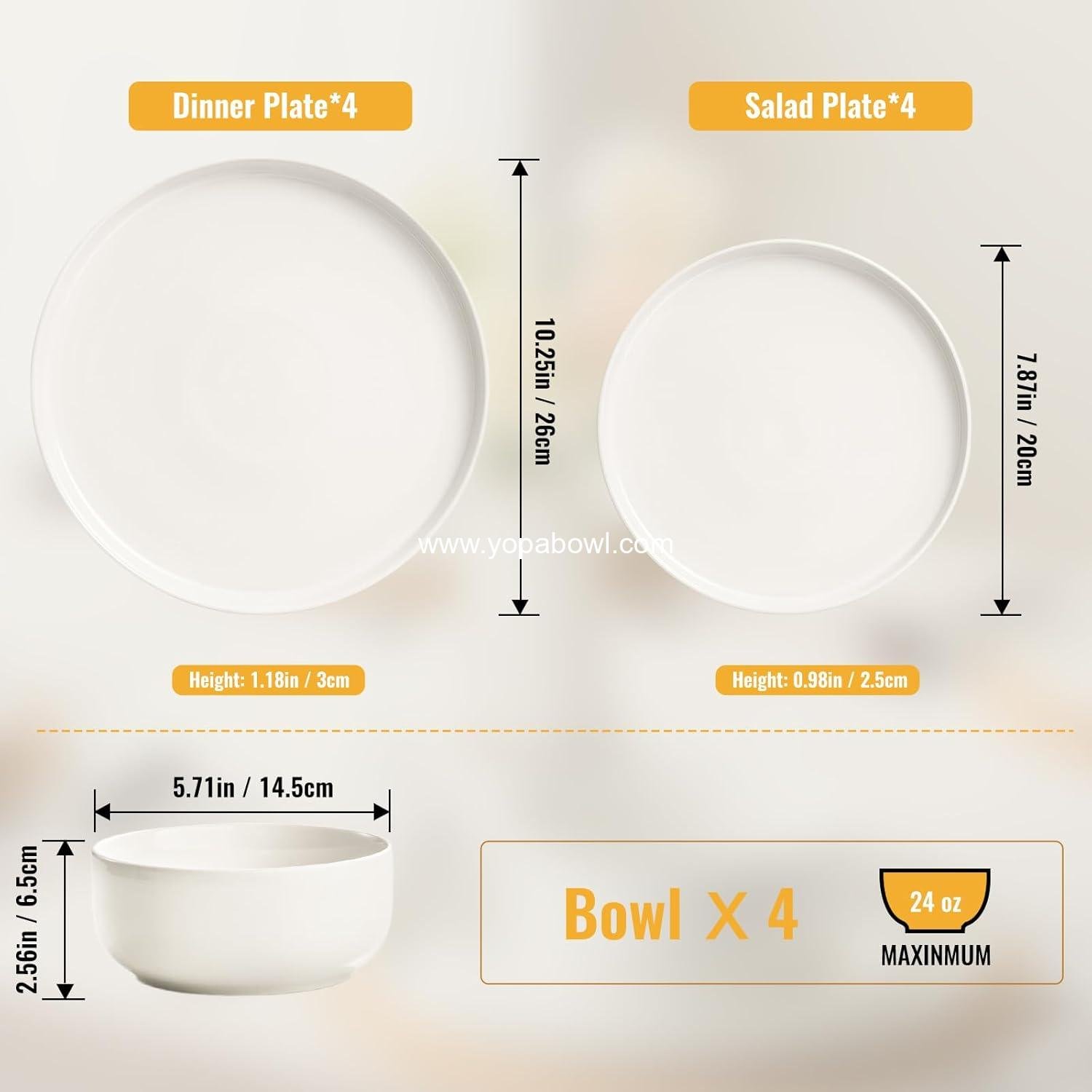 Wholesale 12-Piece Stoneware Dinnerware Set for 4, Ceramic Plates and Bowls, Scratch Resistant, Dishwasher & Microwave Safe - Factory