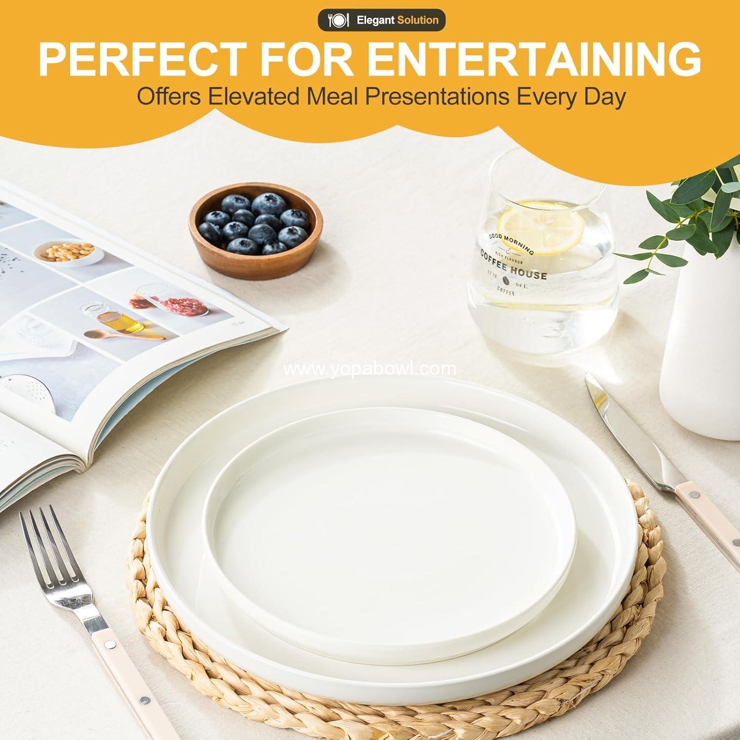 Wholesale 12-Piece Stoneware Dinnerware Set for 4, Ceramic Plates and Bowls, Scratch Resistant, Dishwasher & Microwave Safe - Factory