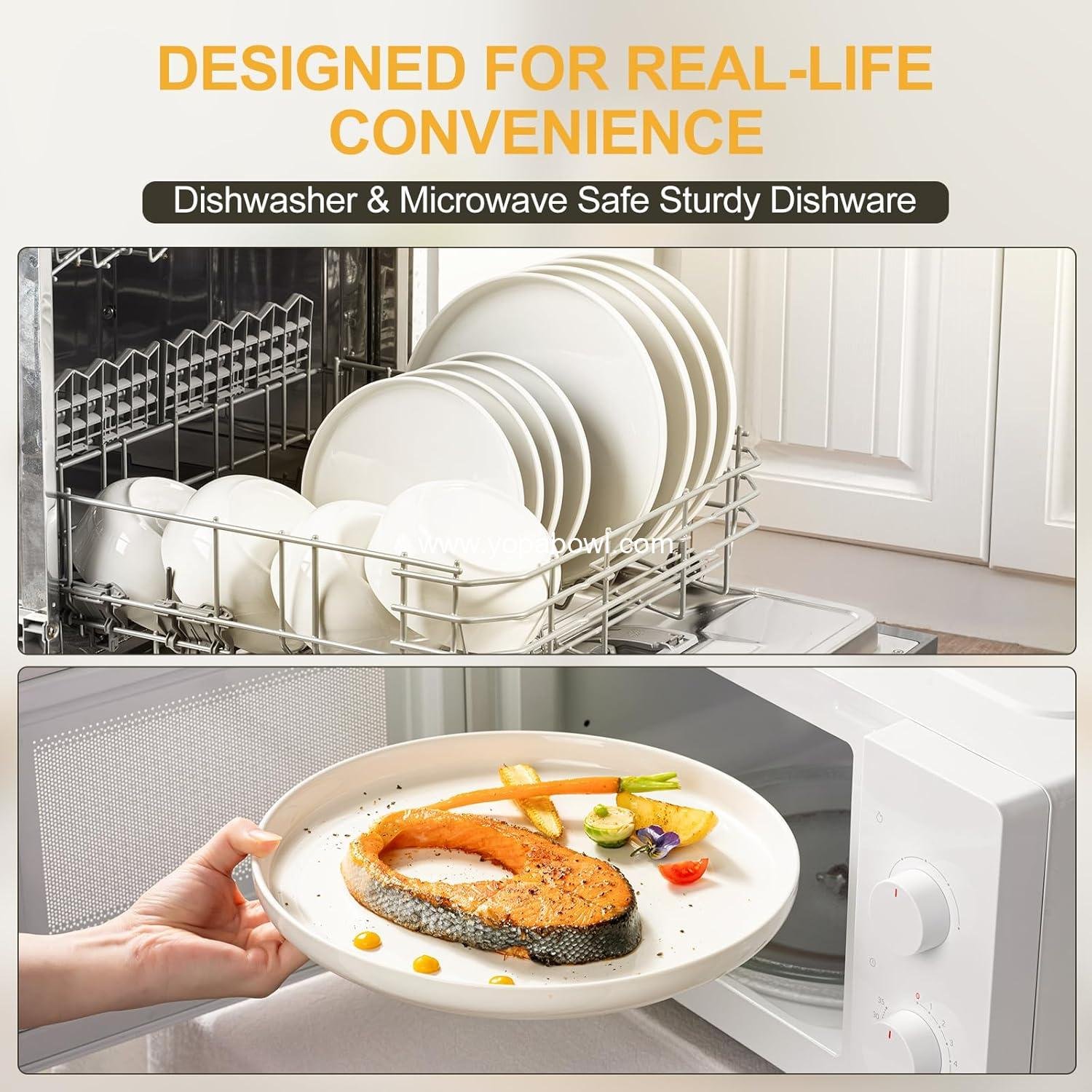 Wholesale 12-Piece Stoneware Dinnerware Set for 4, Ceramic Plates and Bowls, Scratch Resistant, Dishwasher & Microwave Safe - Factory