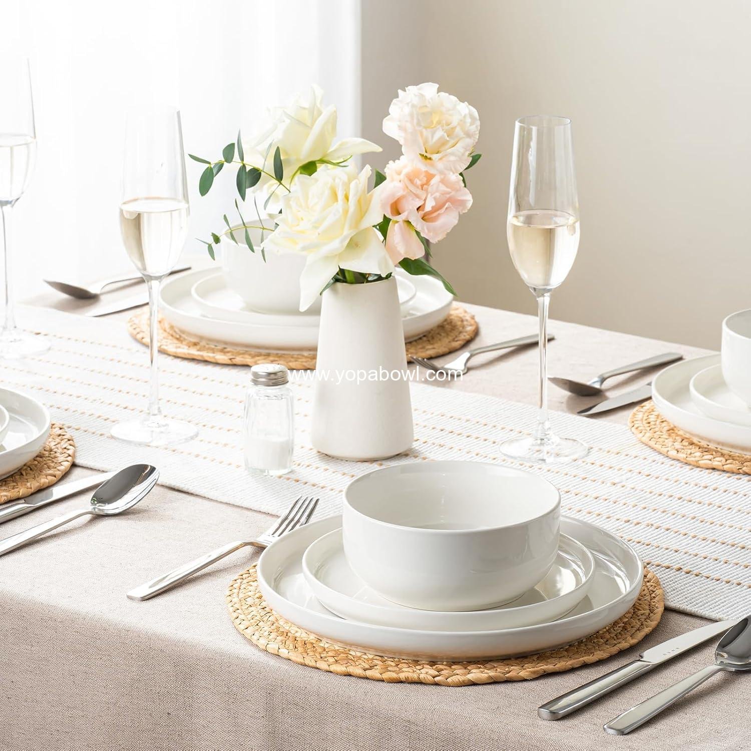 Wholesale 12-Piece Stoneware Dinnerware Set for 4, Ceramic Plates and Bowls, Scratch Resistant, Dishwasher & Microwave Safe - Factory