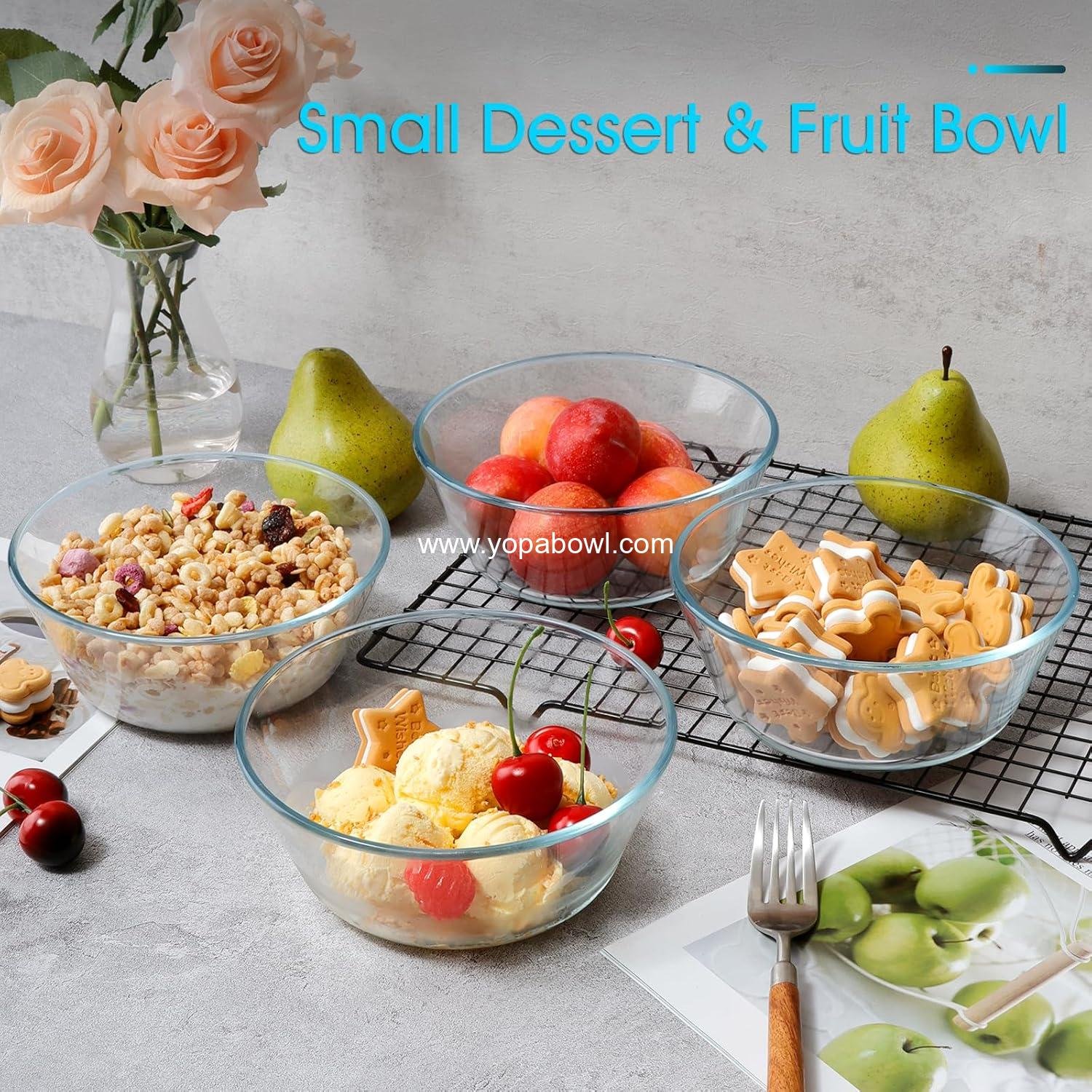 Wholesale 25oz Flat Bottom Small Glass Bowls Set of 4, 6in Clear Cereal Bowls, 0.8L Shallow Glass Bowls for Kitchen, Microwave, Oven Safe, Factory