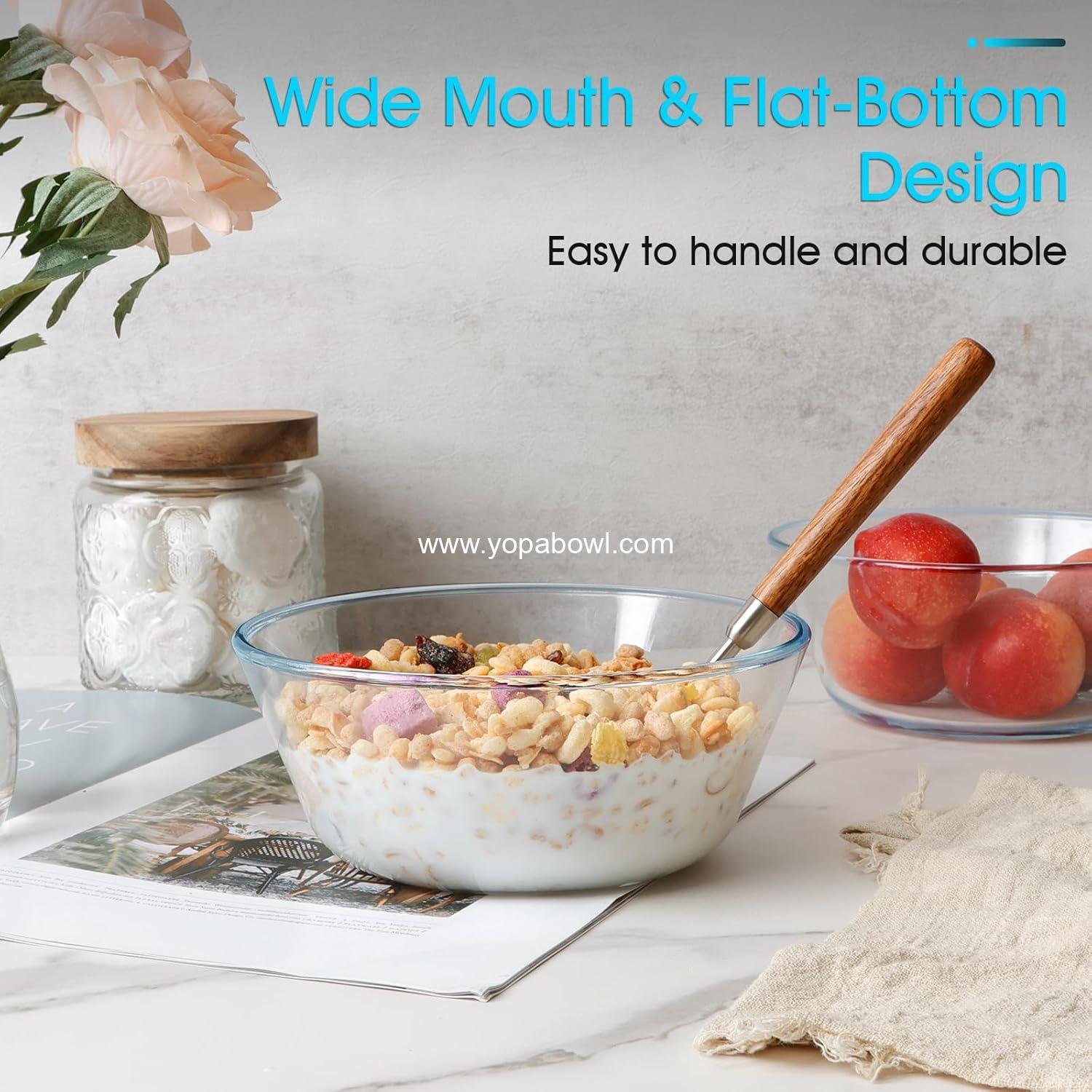 Wholesale 25oz Flat Bottom Small Glass Bowls Set of 4, 6in Clear Cereal Bowls, 0.8L Shallow Glass Bowls for Kitchen, Microwave, Oven Safe, Factory