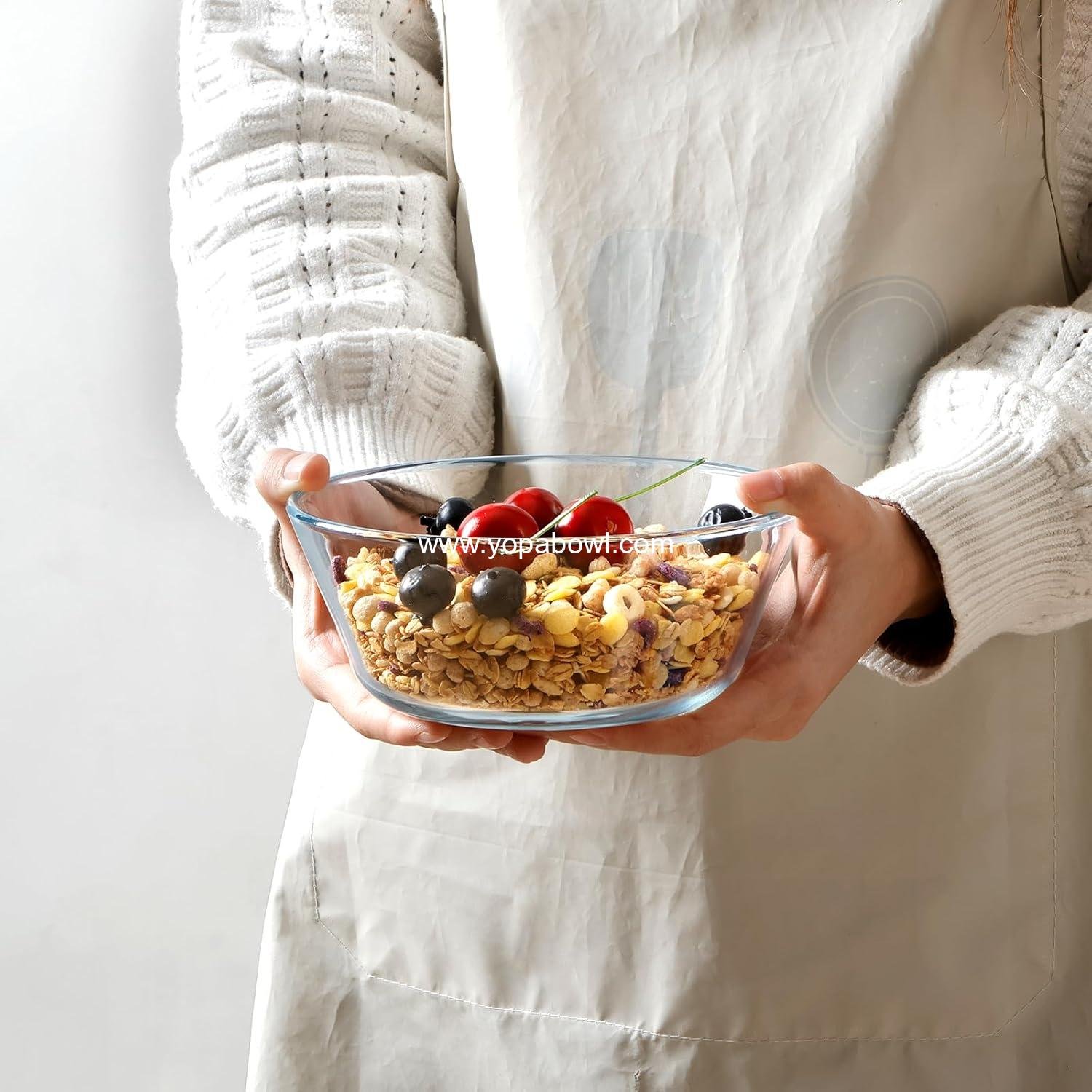 Wholesale 25oz Flat Bottom Small Glass Bowls Set of 4, 6in Clear Cereal Bowls, 0.8L Shallow Glass Bowls for Kitchen, Microwave, Oven Safe, Factory