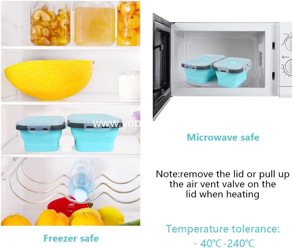 OEM Set of 4 Collapsible Silicone Food Storage Containers, Foldable Kitchen Bowls with Airtight Plastic Lids for Leftovers, Microwave, Dishwasher, and Freezer Safe - Factory